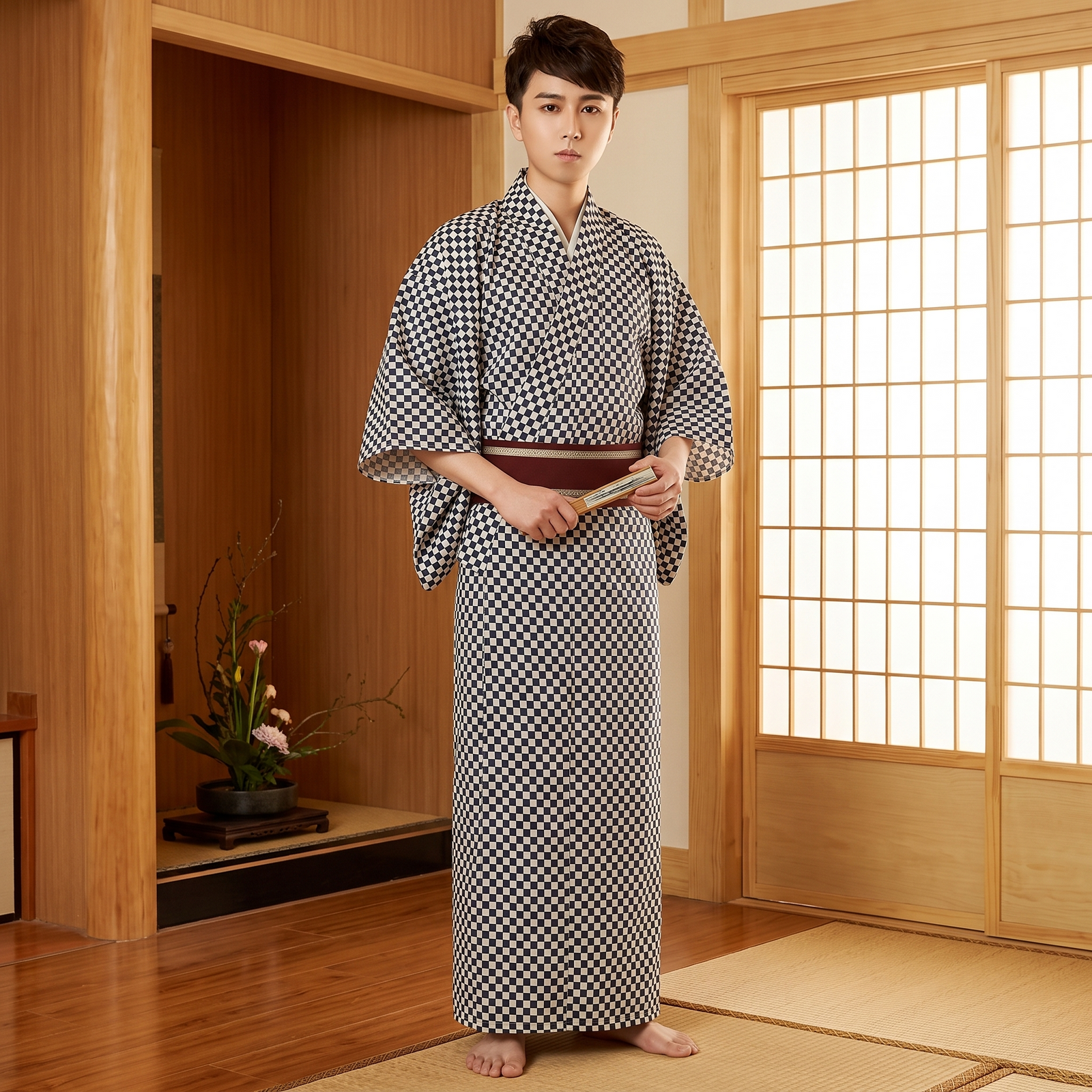Checkboard Style Men's Kimono