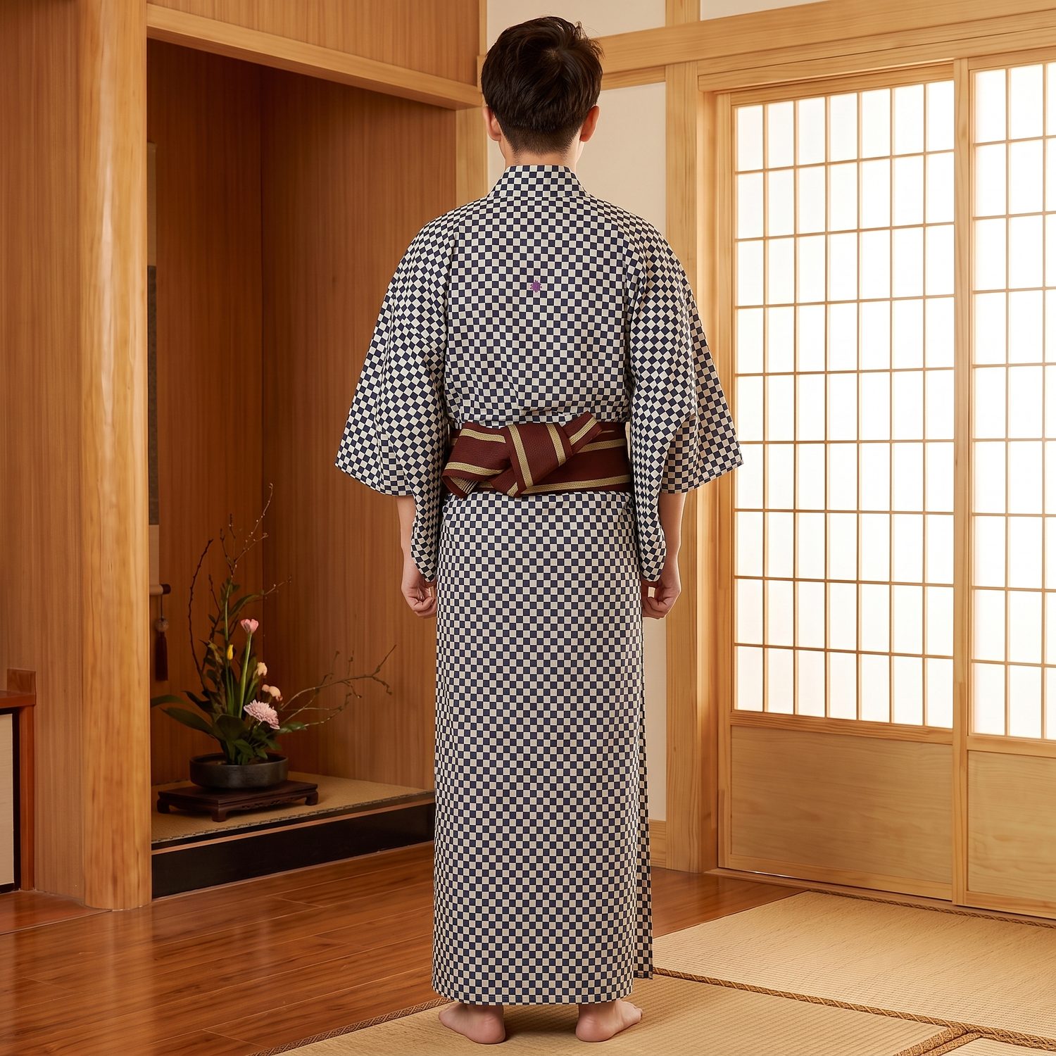 Checkboard Style Men's Kimono