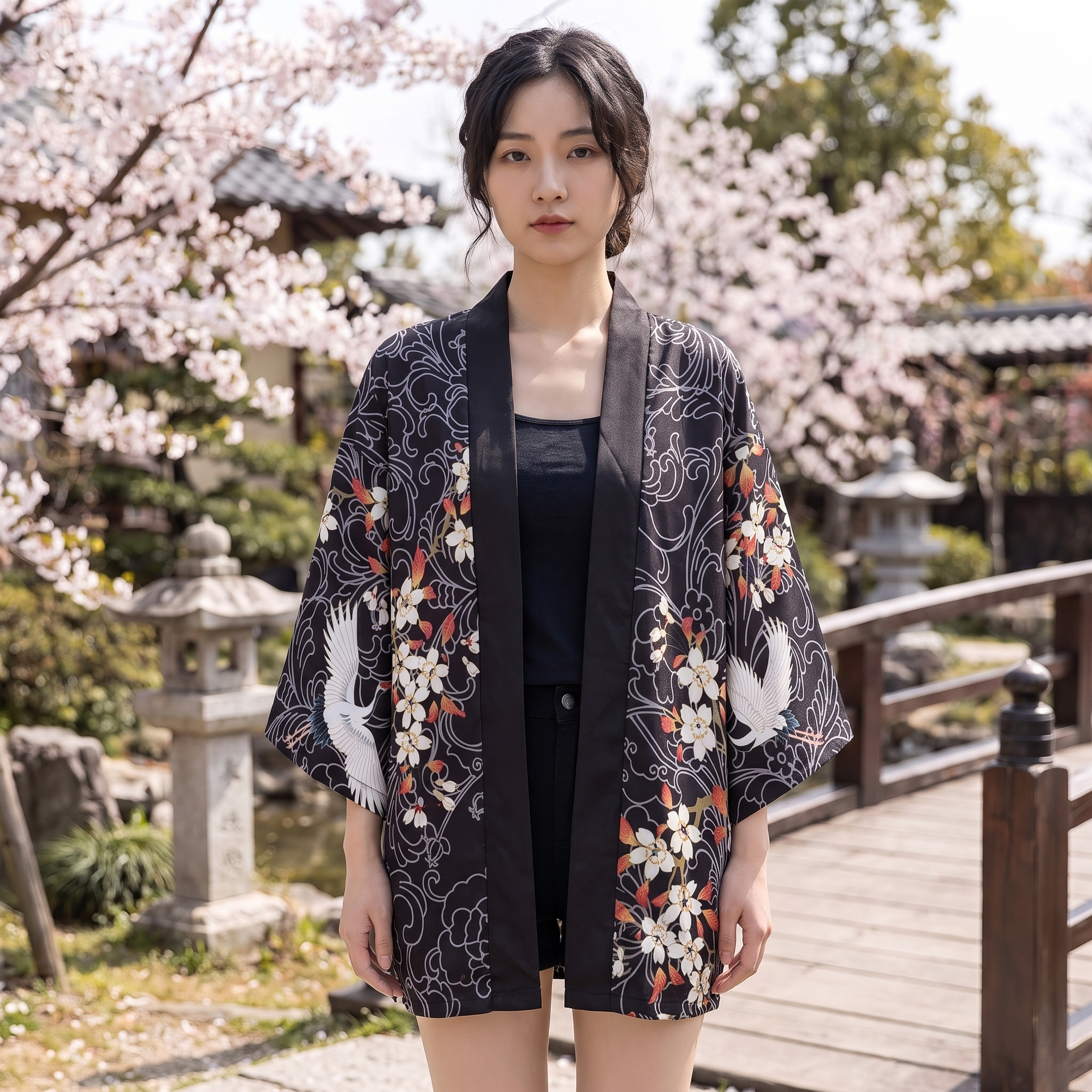 Black Floral Kimono Shirt
