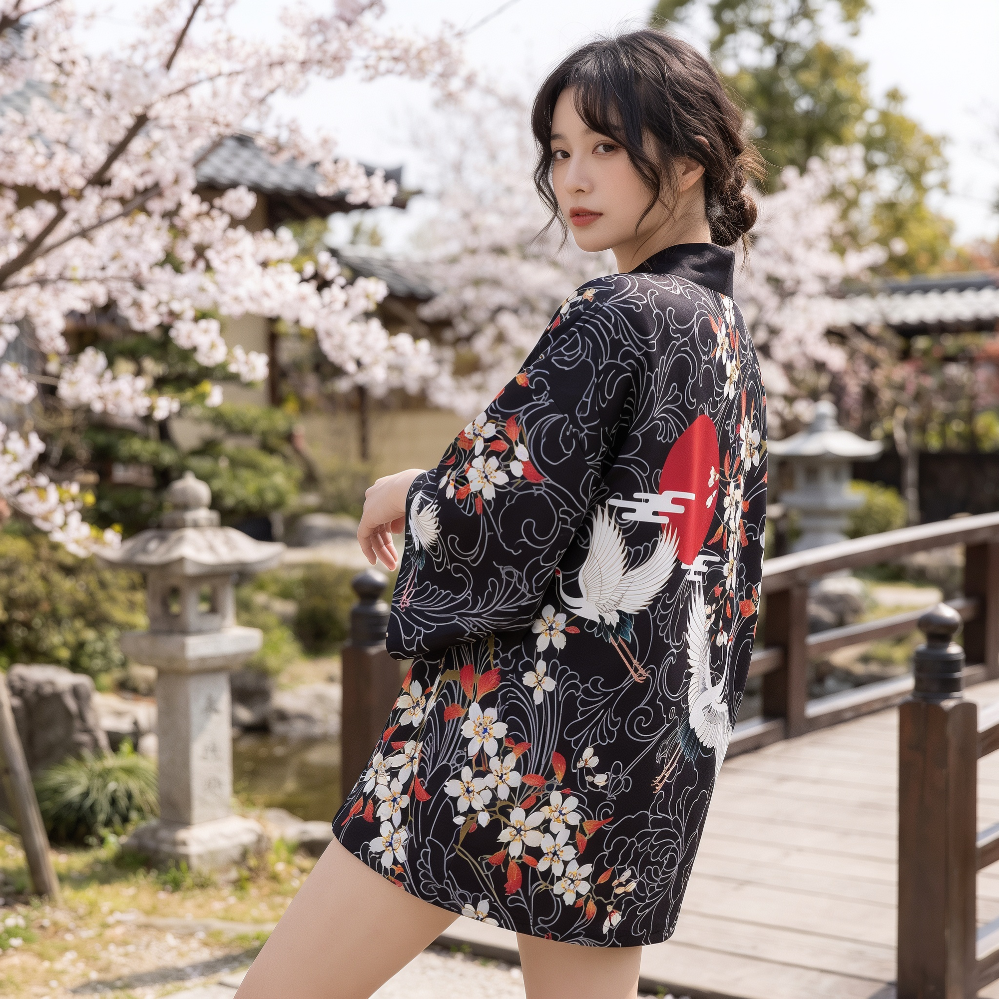Black Floral Kimono Shirt