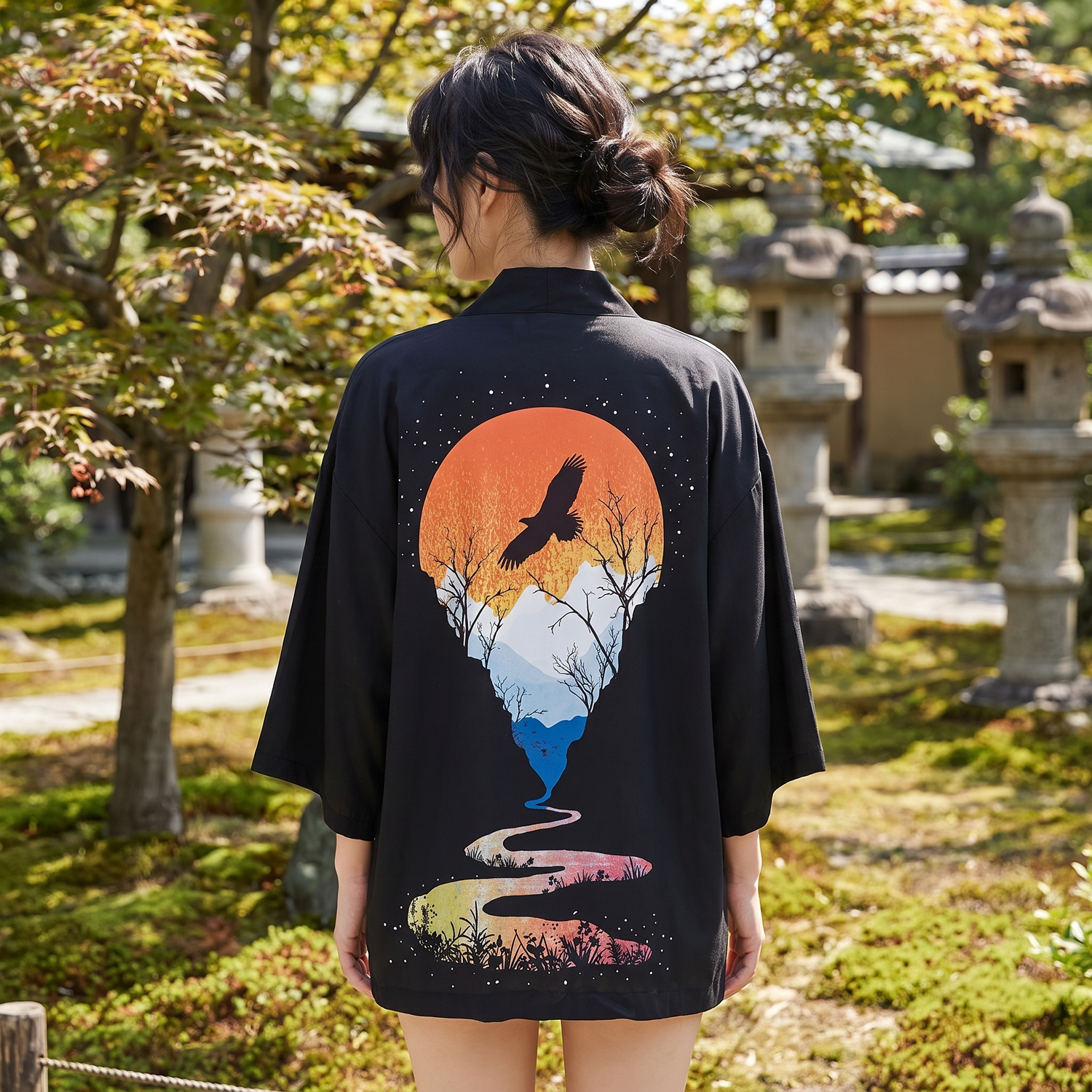 Black Japanese Kimono Shirt