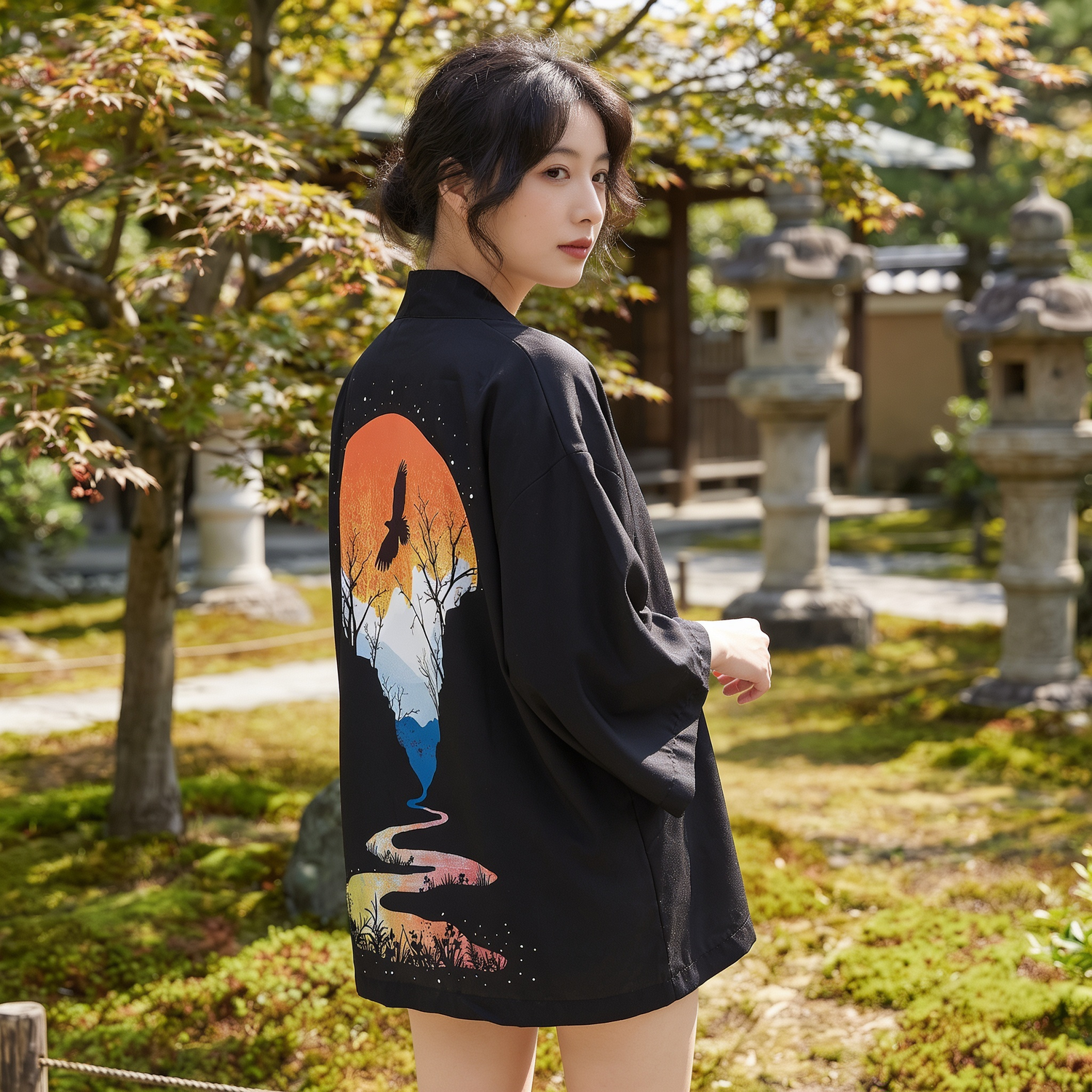 Black Japanese Kimono Shirt