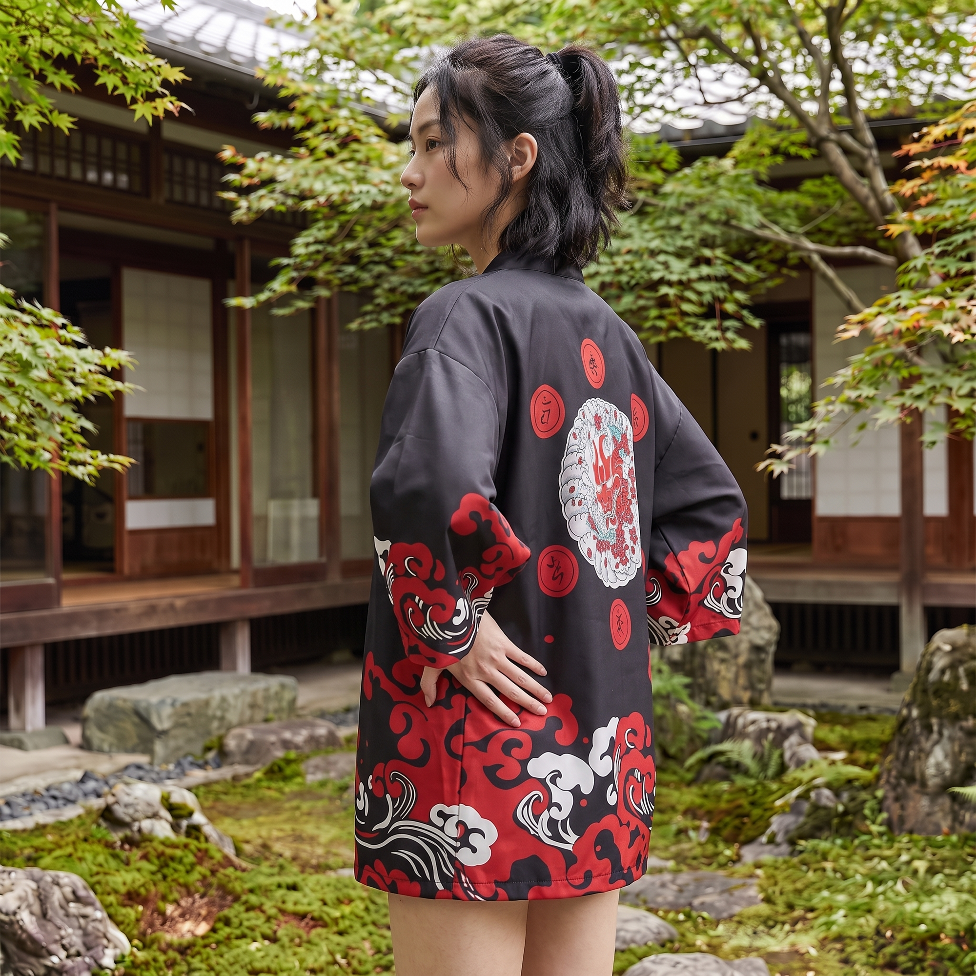 Black and Red Japanese Kimono