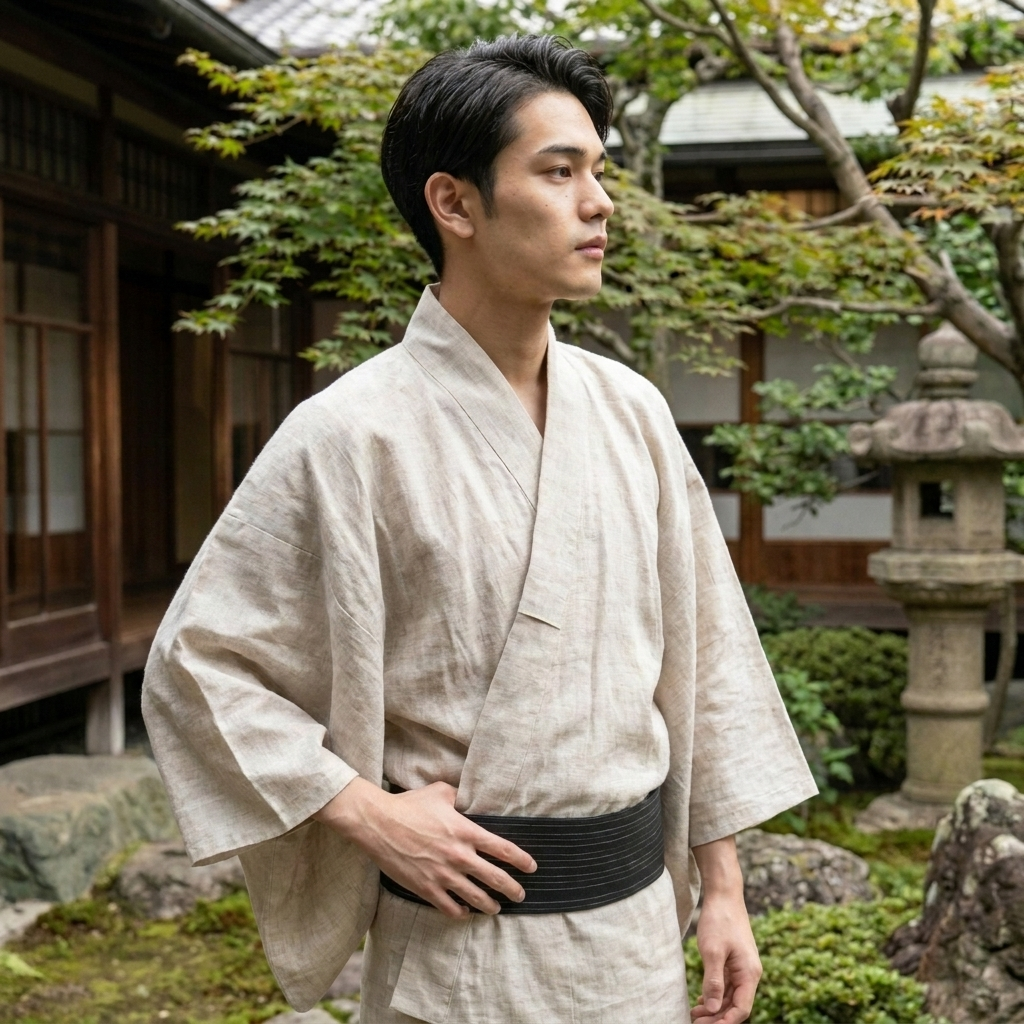 Black with White Line Belt Men's Obi