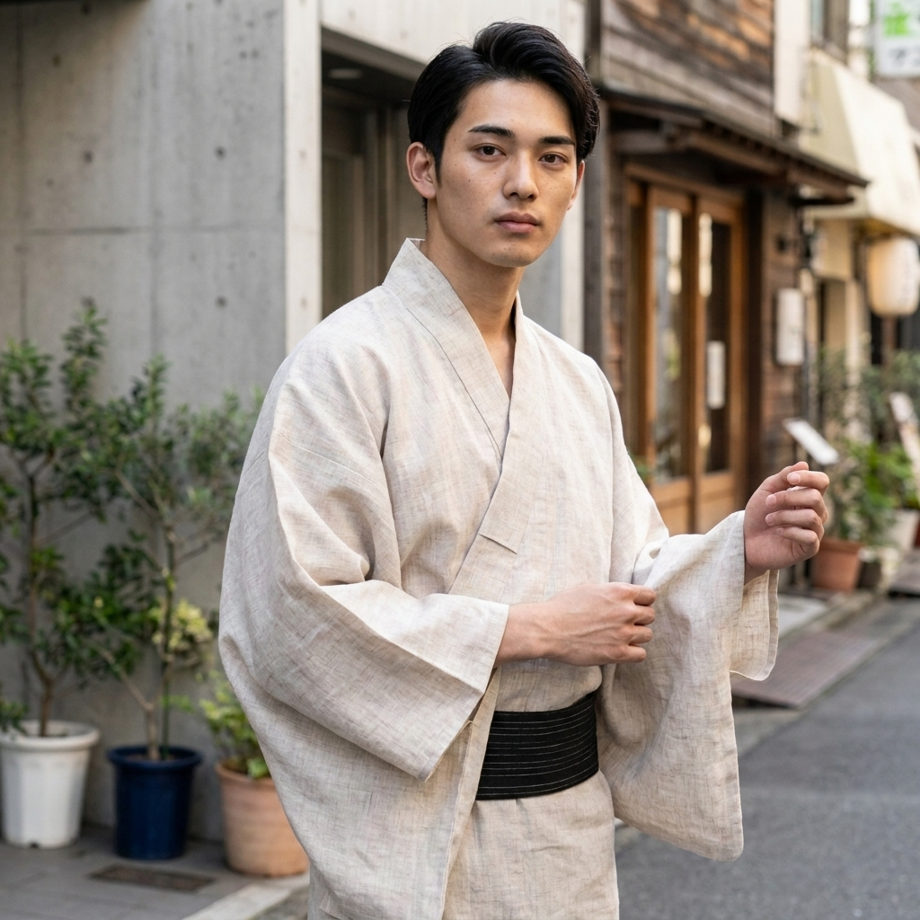 Black & White Pinstripes Belt Men's Obi