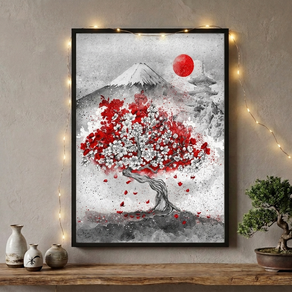 Sakura Mount Fuji Japanese Painting