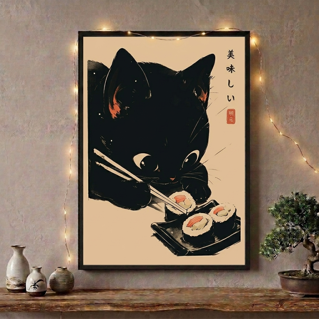 Cute Japanese Cat Wall Art