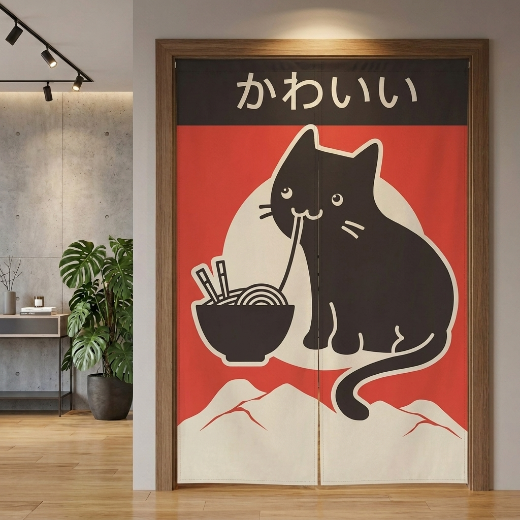 Noren Curtain</br> Black Neko