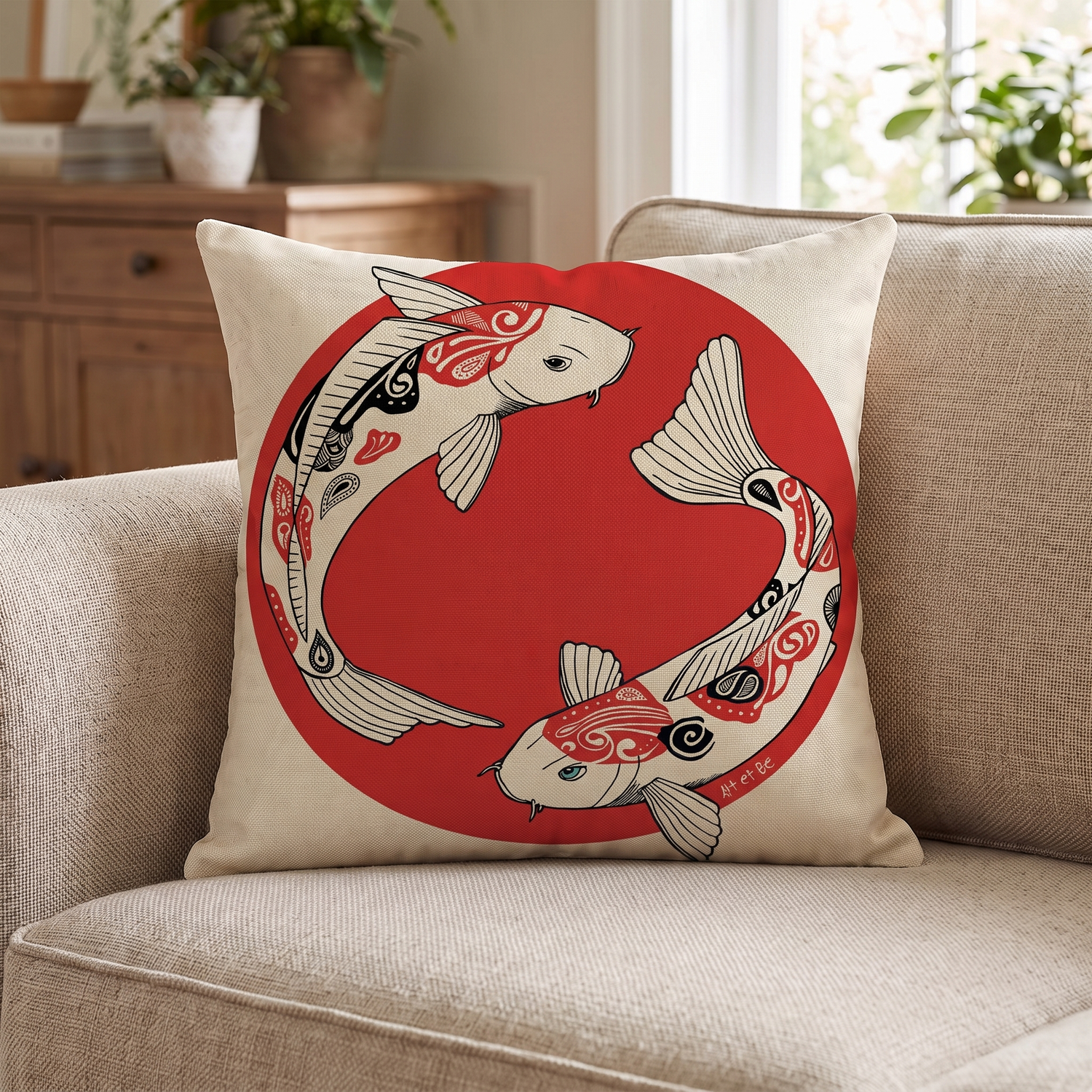 Japanese Koi Fish Cushion Cover