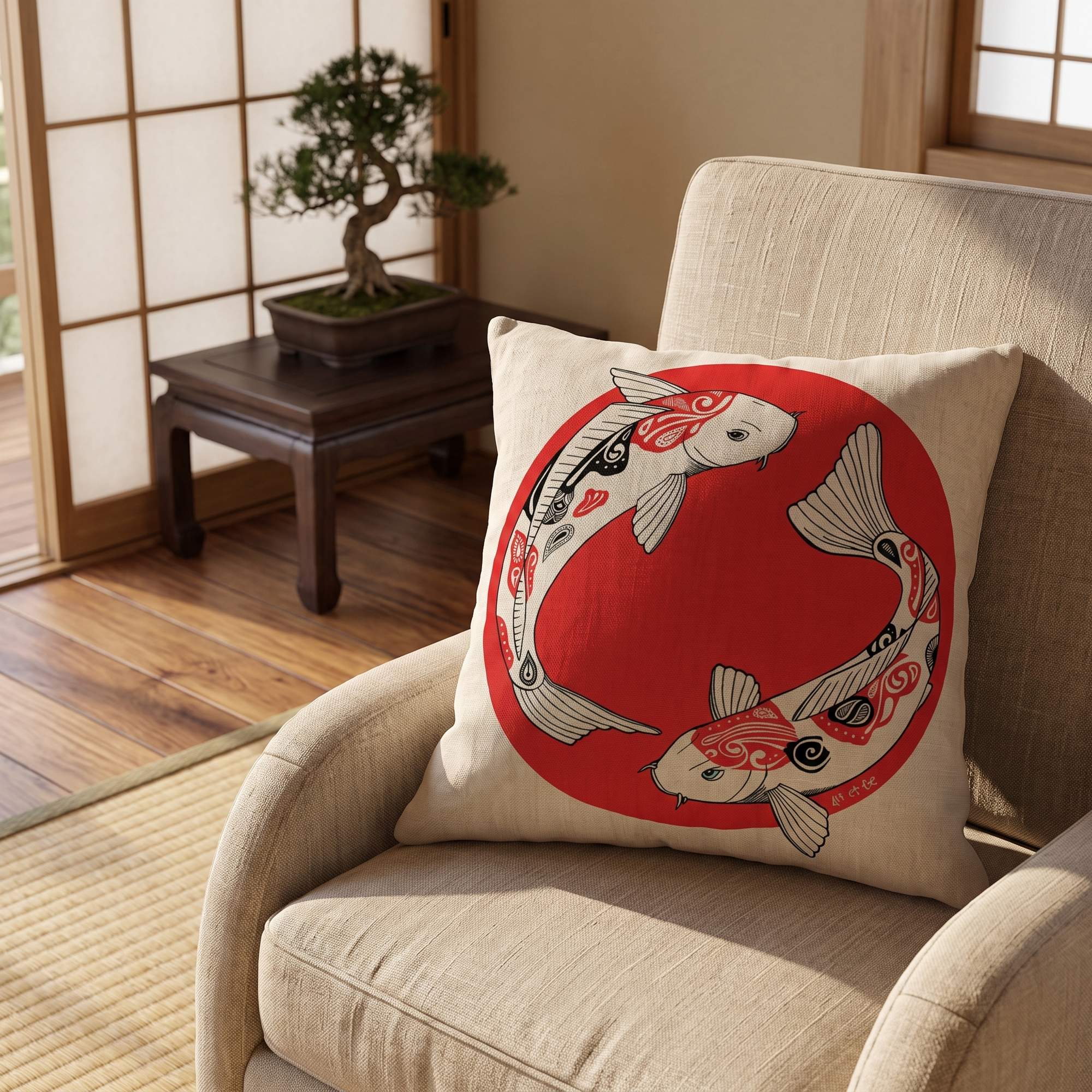 Japanese Koi Fish Cushion Cover
