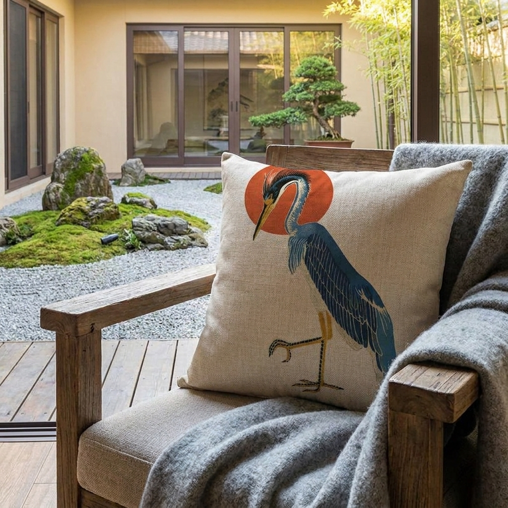 Heron Japanese Cushion Cover