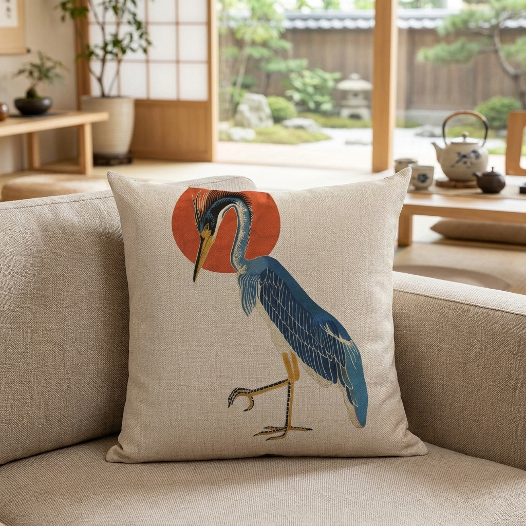 Heron Japanese Cushion Cover