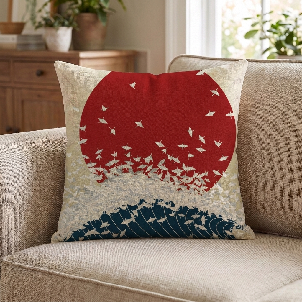 Japanese Crane Cushion Cover