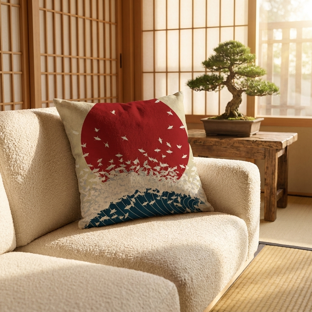 Japanese Crane Cushion Cover