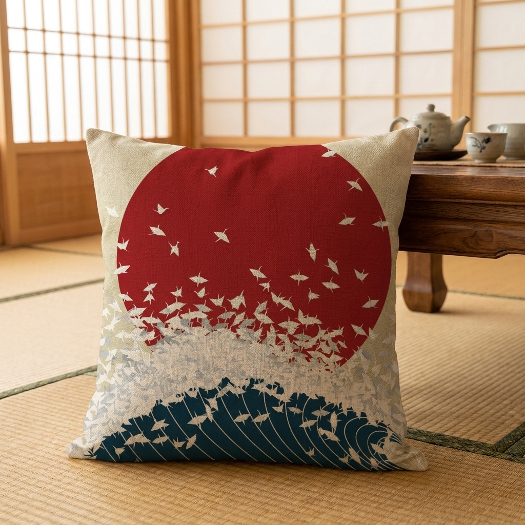 Japanese Crane Cushion Cover