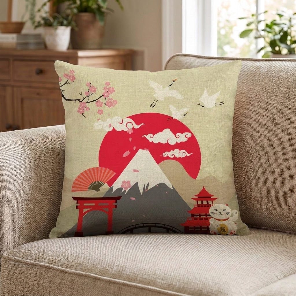 Japanese Mount Fuji Cushion Cover