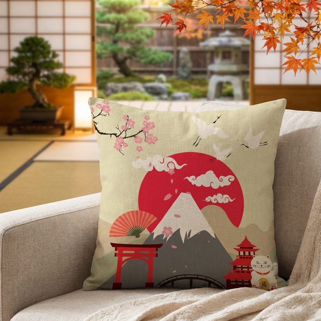 Japanese Mount Fuji Cushion Cover
