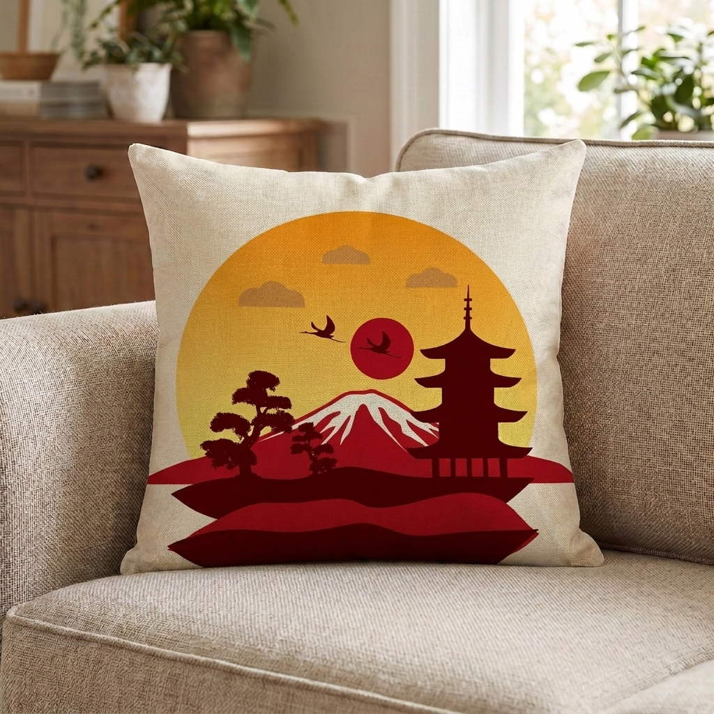 Mount Fuji Pagoda Cushion Cover