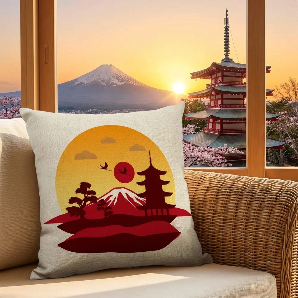 Mount Fuji Pagoda Cushion Cover