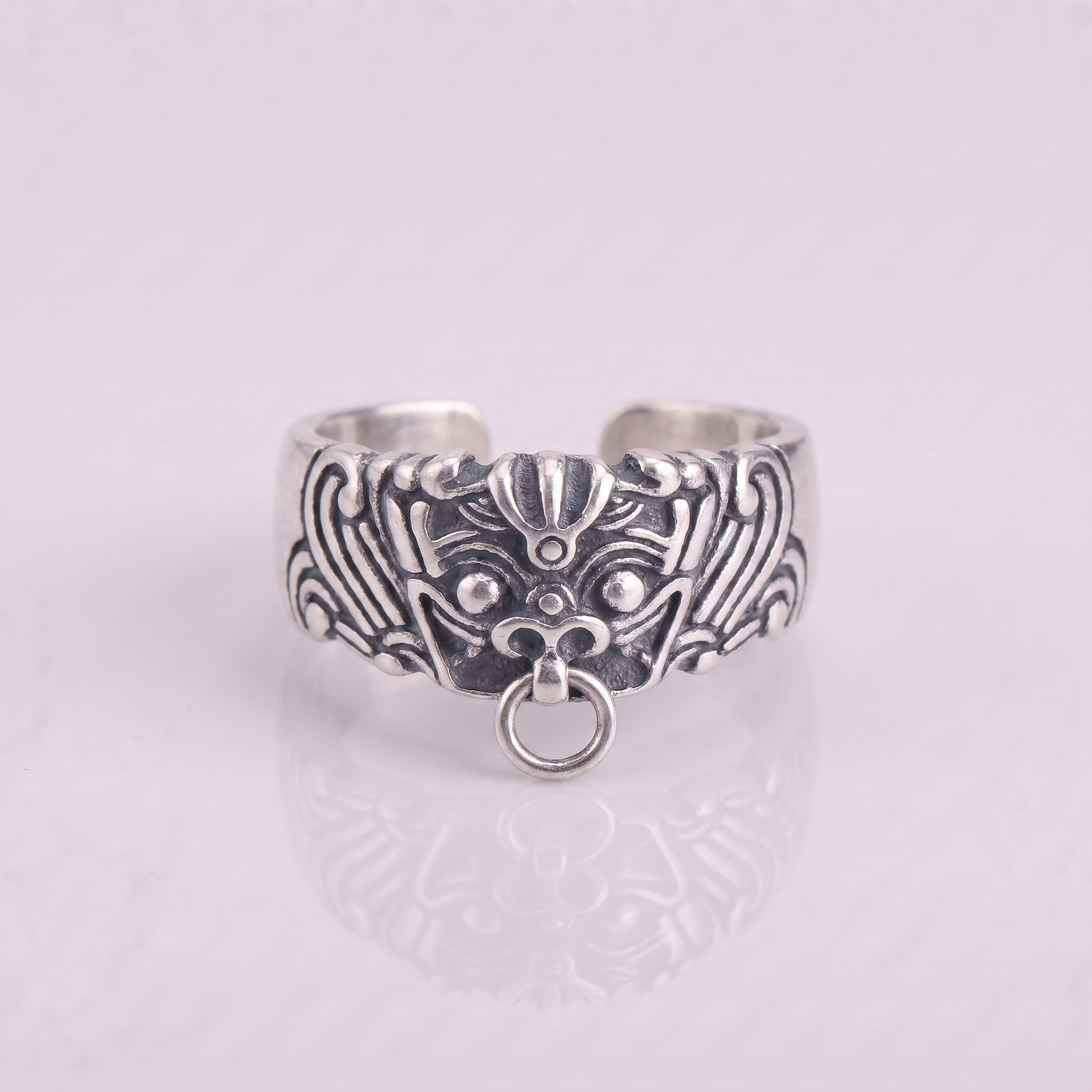 Silver Demon Mask Ring