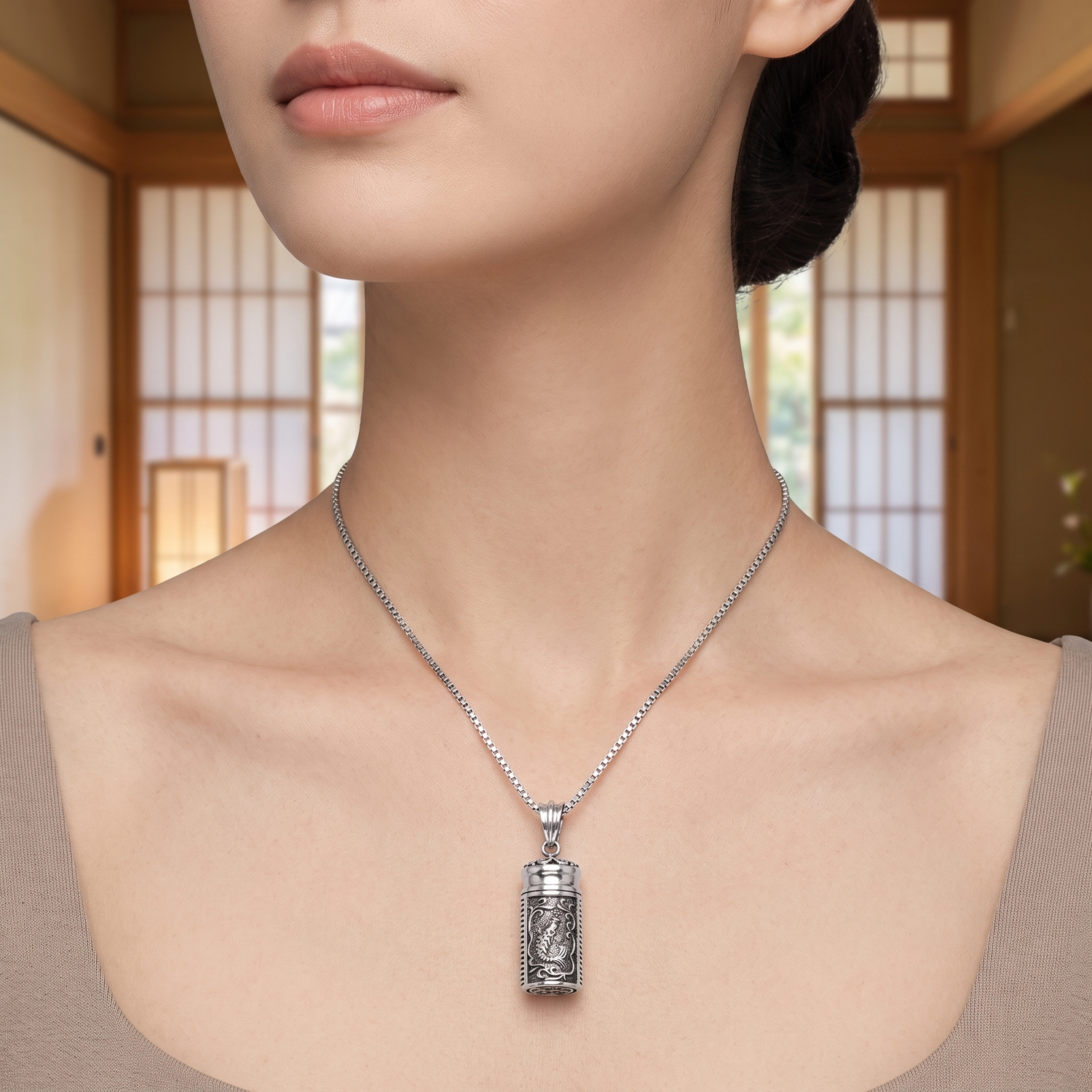 Silver Japanese Koi Locket Necklace
