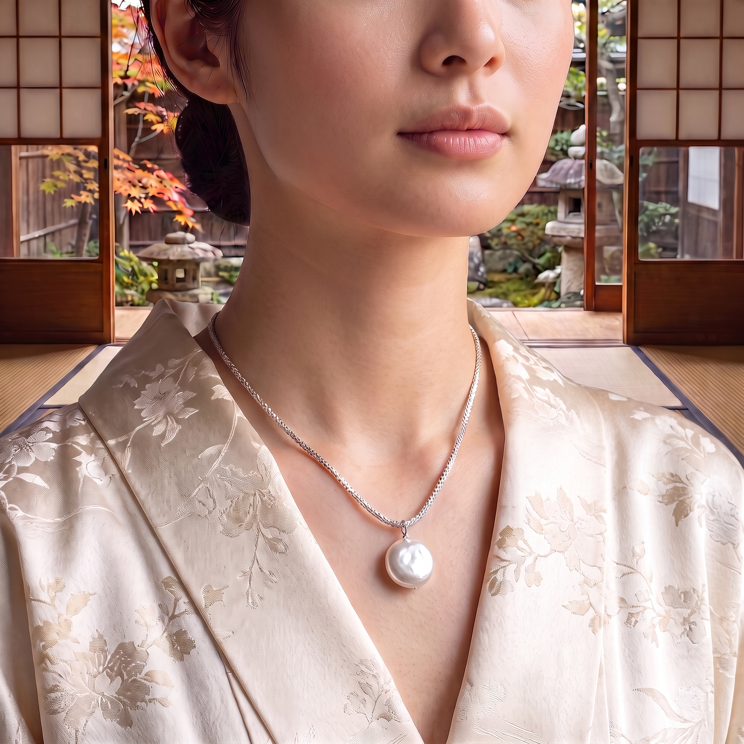 Silver Pearl Japanese Necklace
