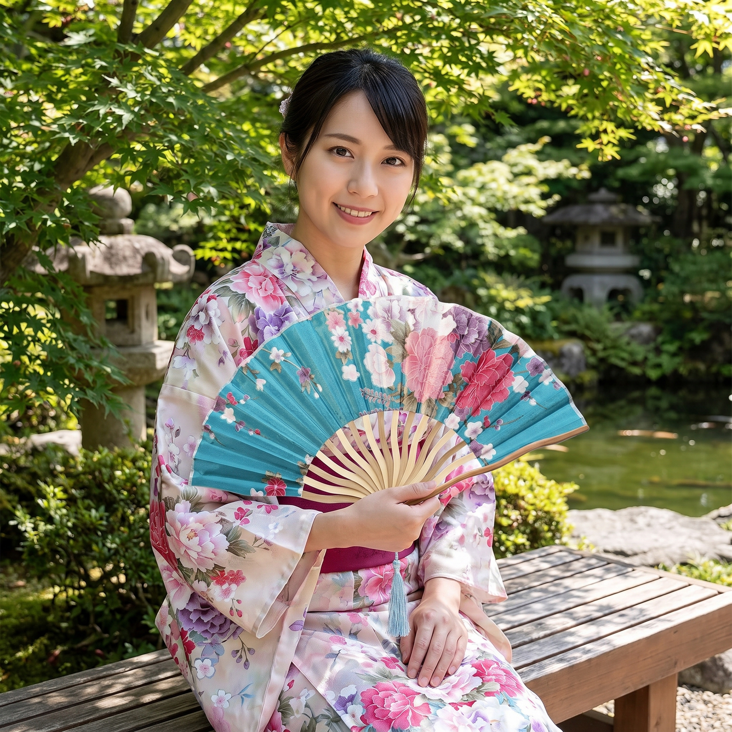 Floral Pattern Japanese Fan