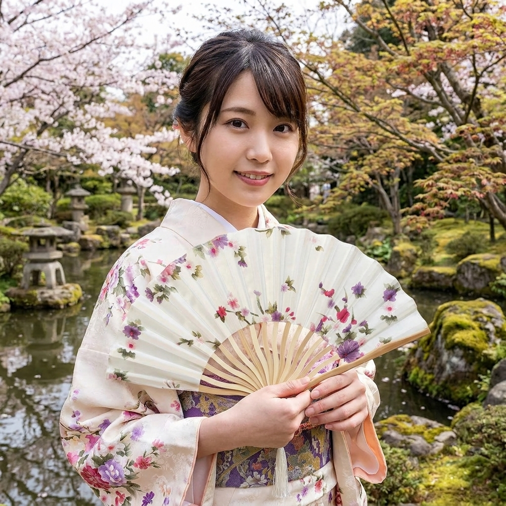 White Flowered Japanese Fan