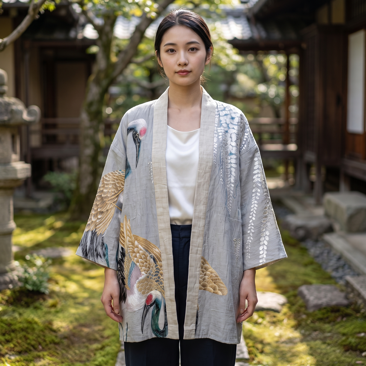 Japanese Crane Kimono Cardigan