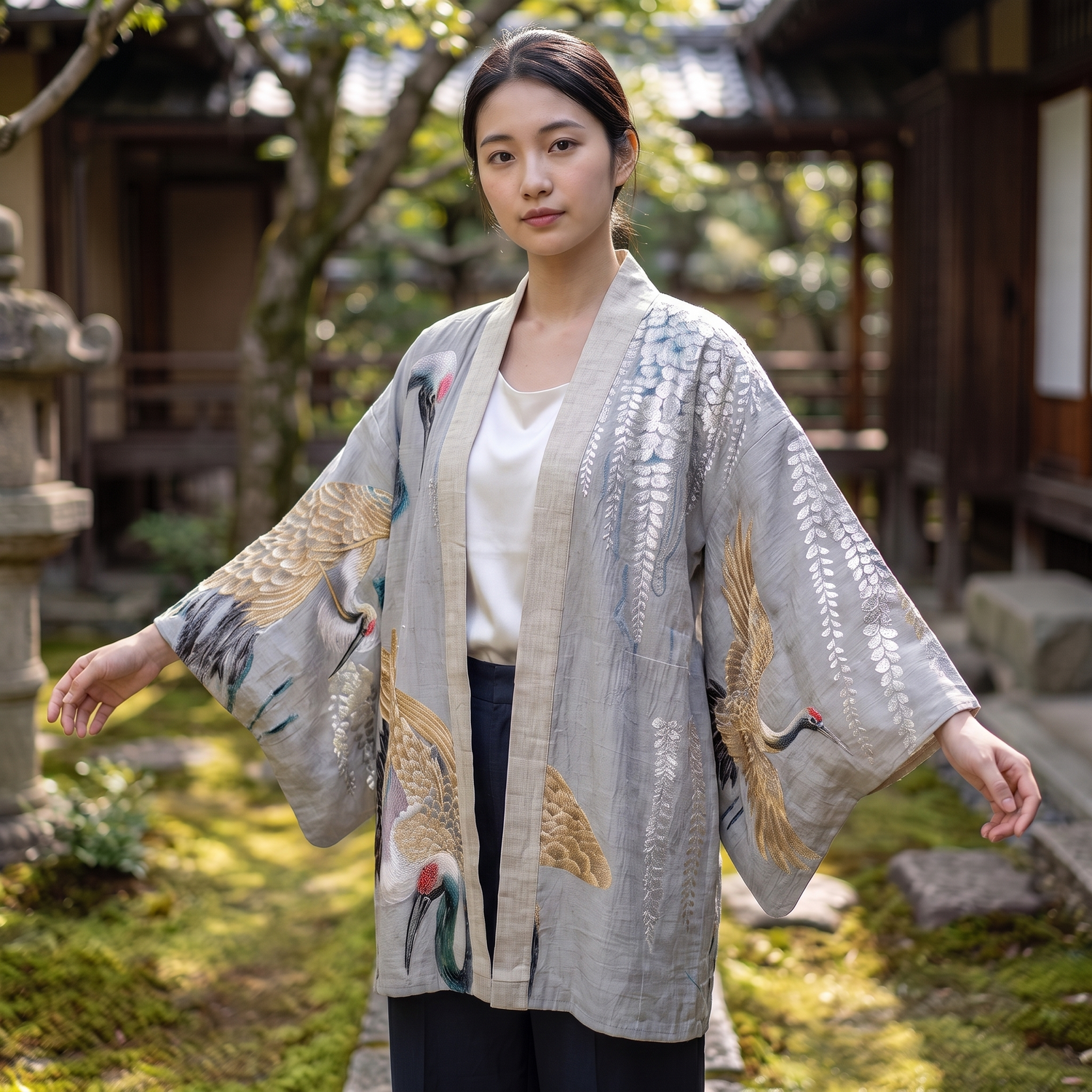 Japanese Crane Kimono Cardigan