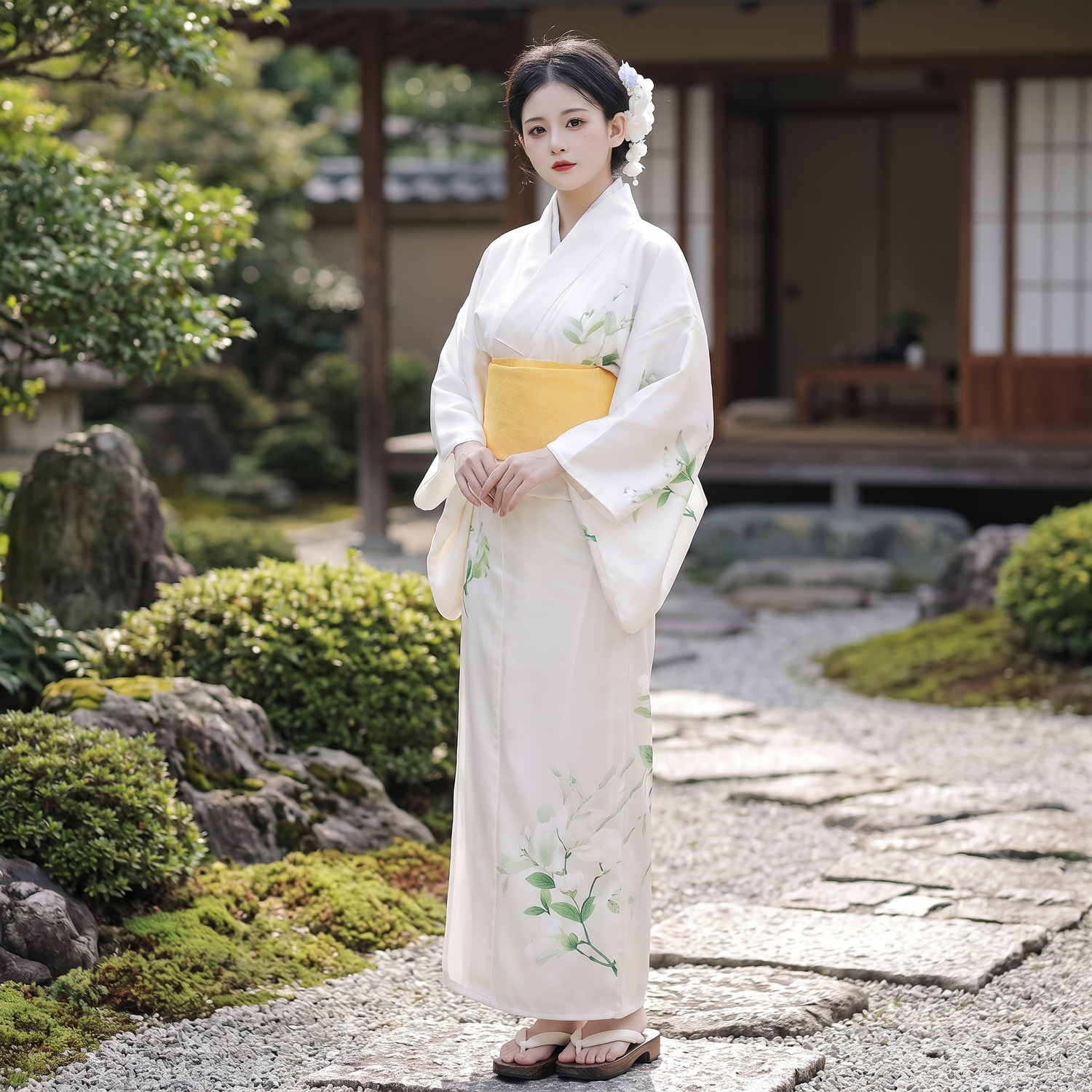 White Japanese Womens Yukata