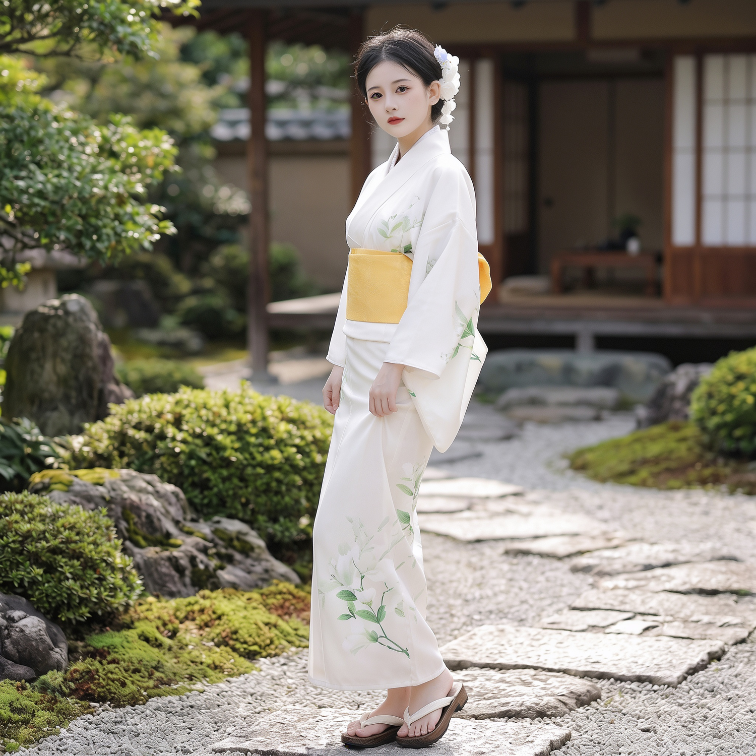 White Japanese Womens Yukata