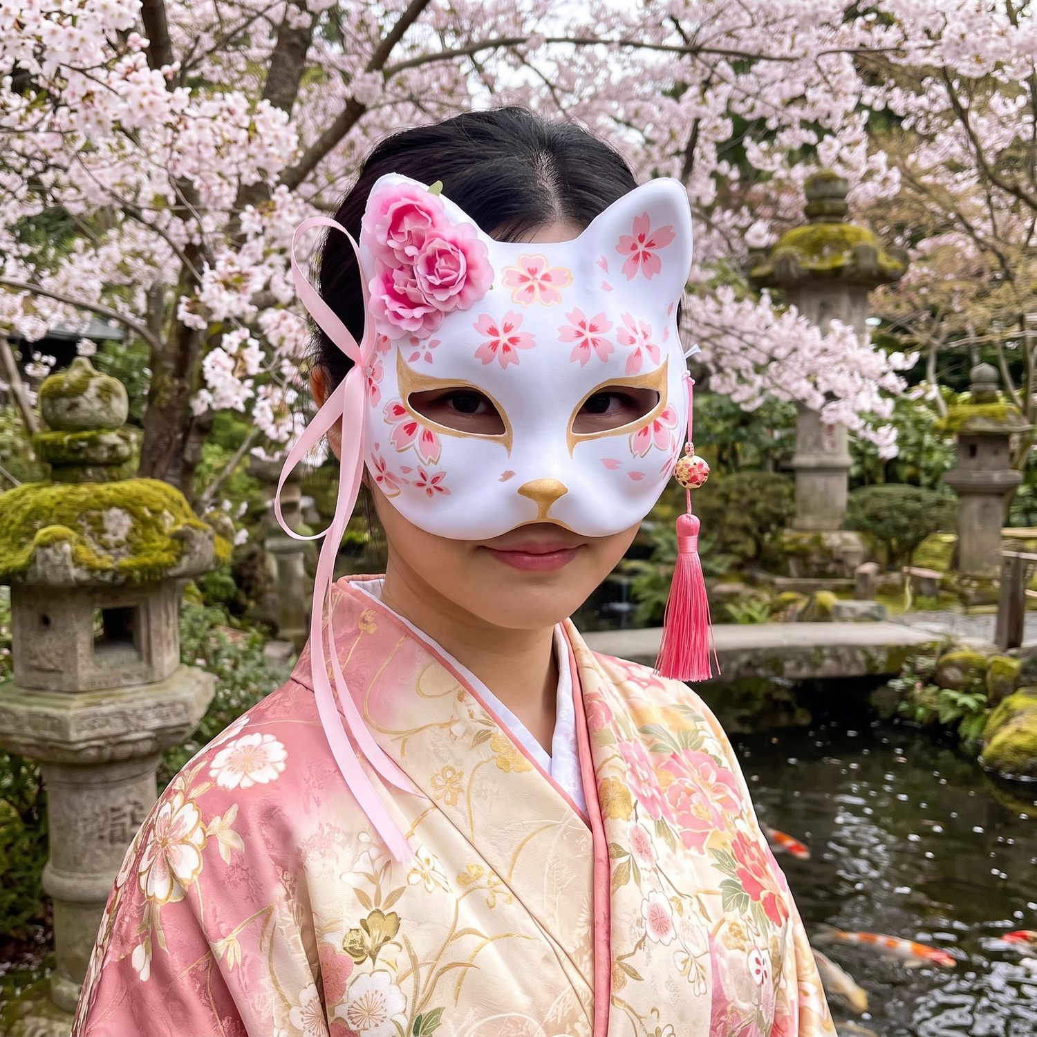 Cherry Blossoms Japanese Fox Mask