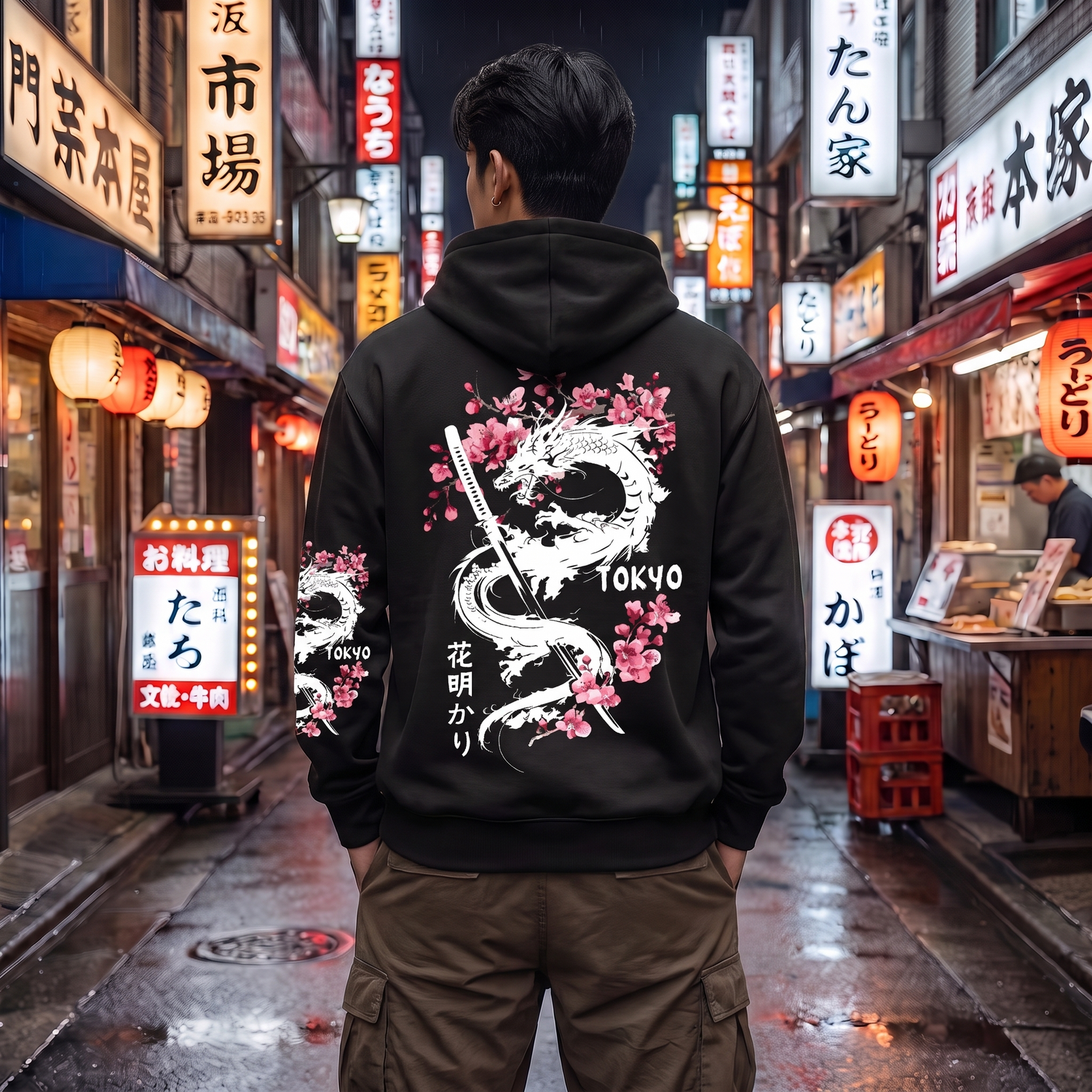 Japanese Dragon Pattern Hoodie