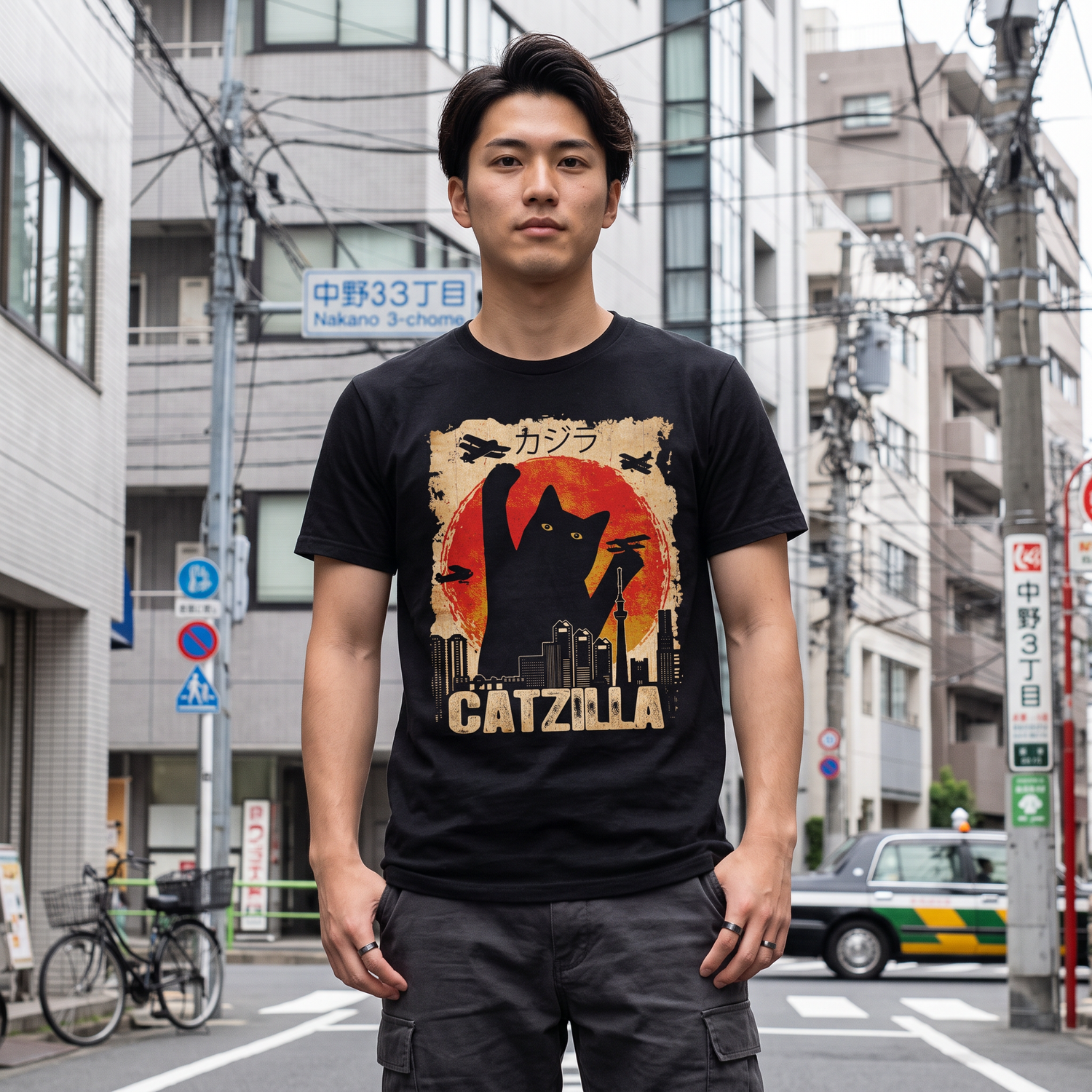 Funny Catzilla Japan T Shirt