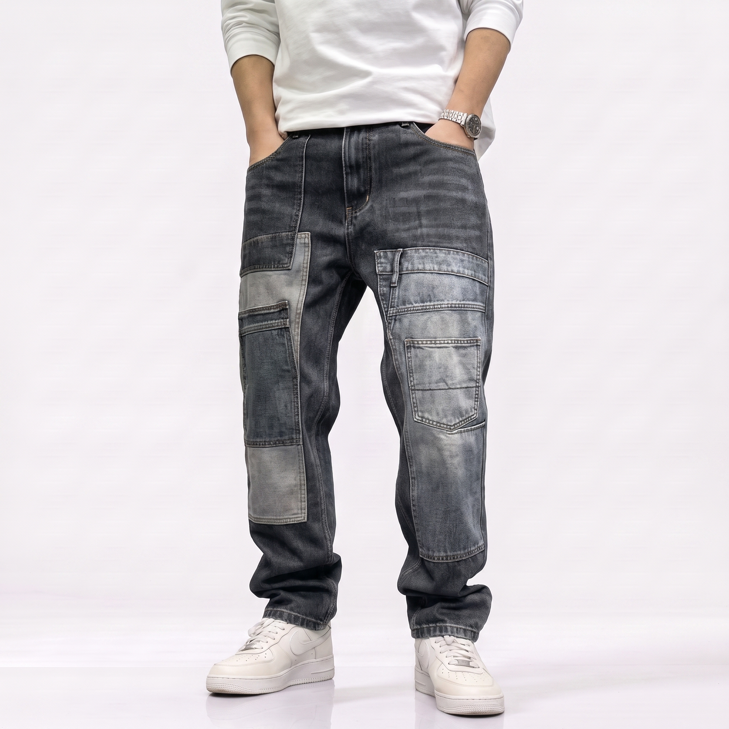 Patchwork Straight Leg Jeans