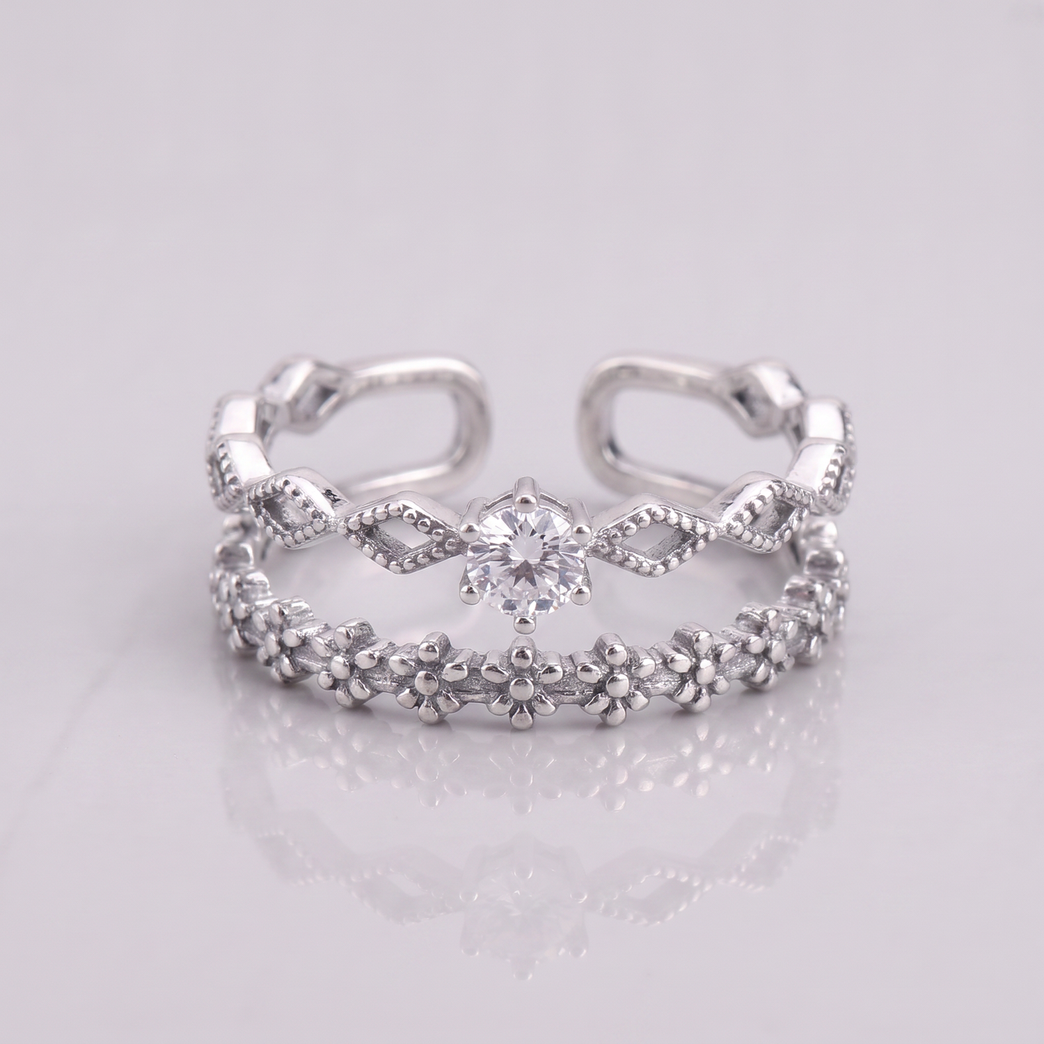 Sterling Silver Floral Stackable Ring