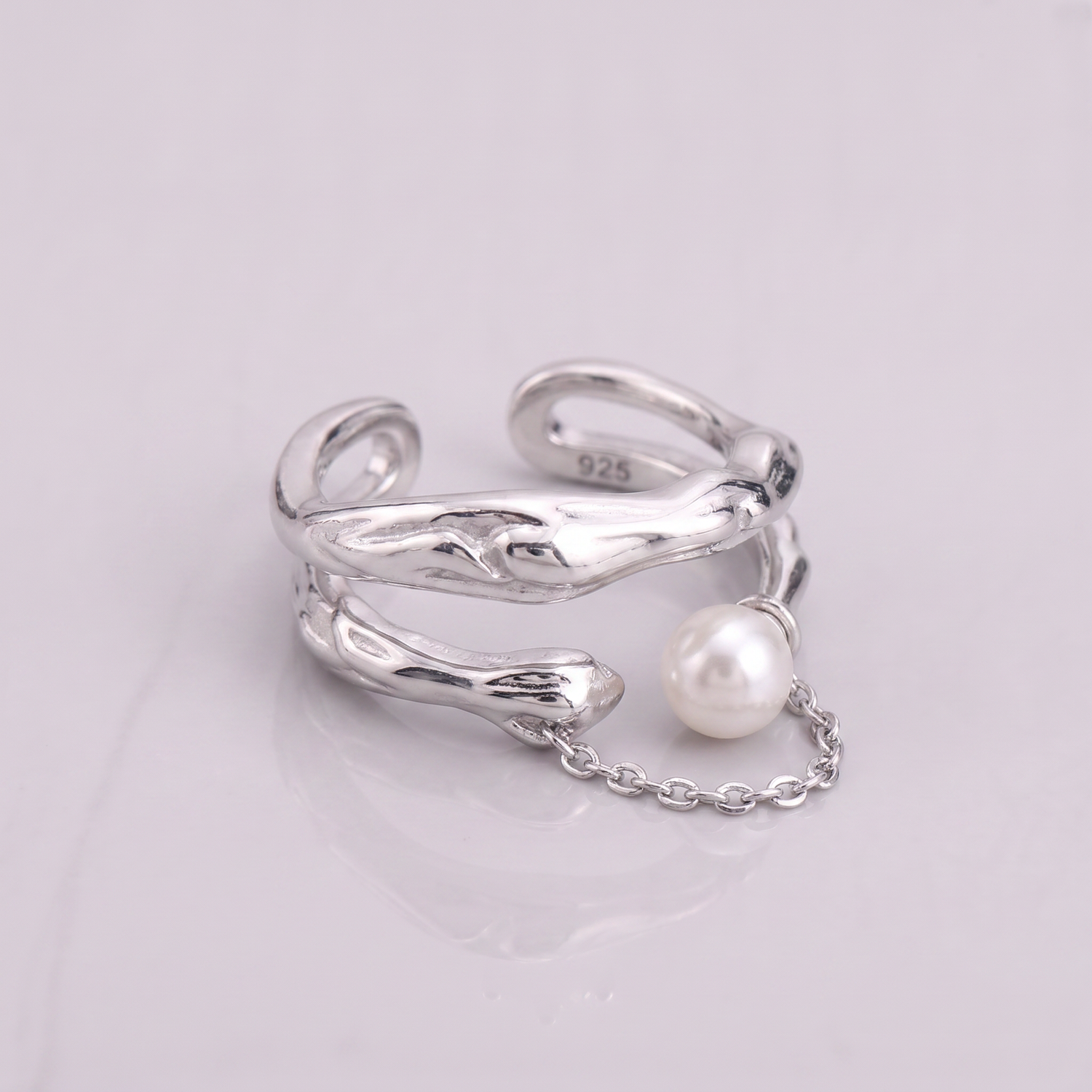 Silver Pearl Chain Ring