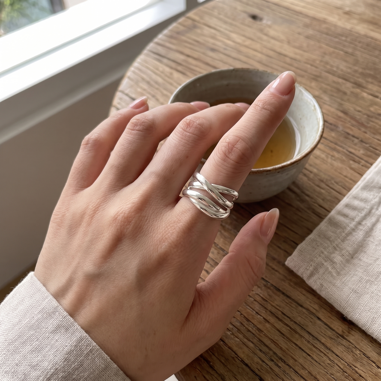 Sterling Silver Layered Open Ring