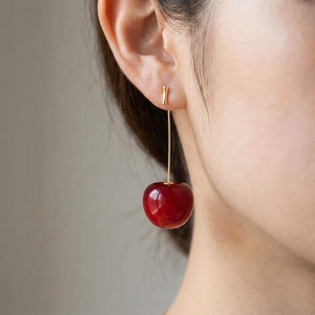 Japanese Red Cherry Earrings for Women
