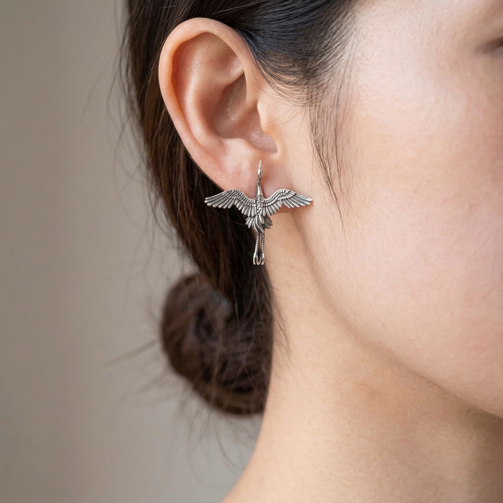 Japanese Flying Crane Earrings