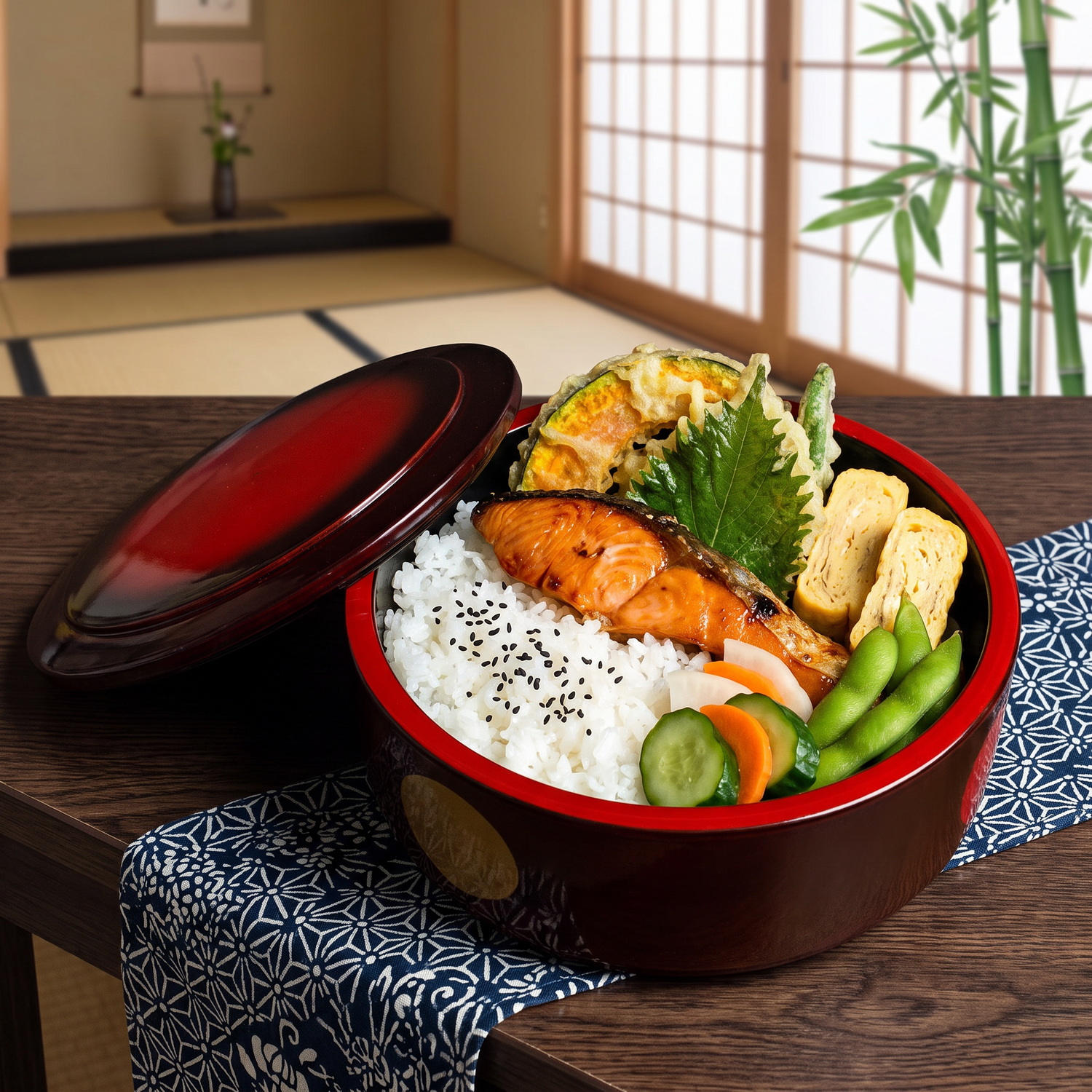 Traditional Red and Black Bento Box