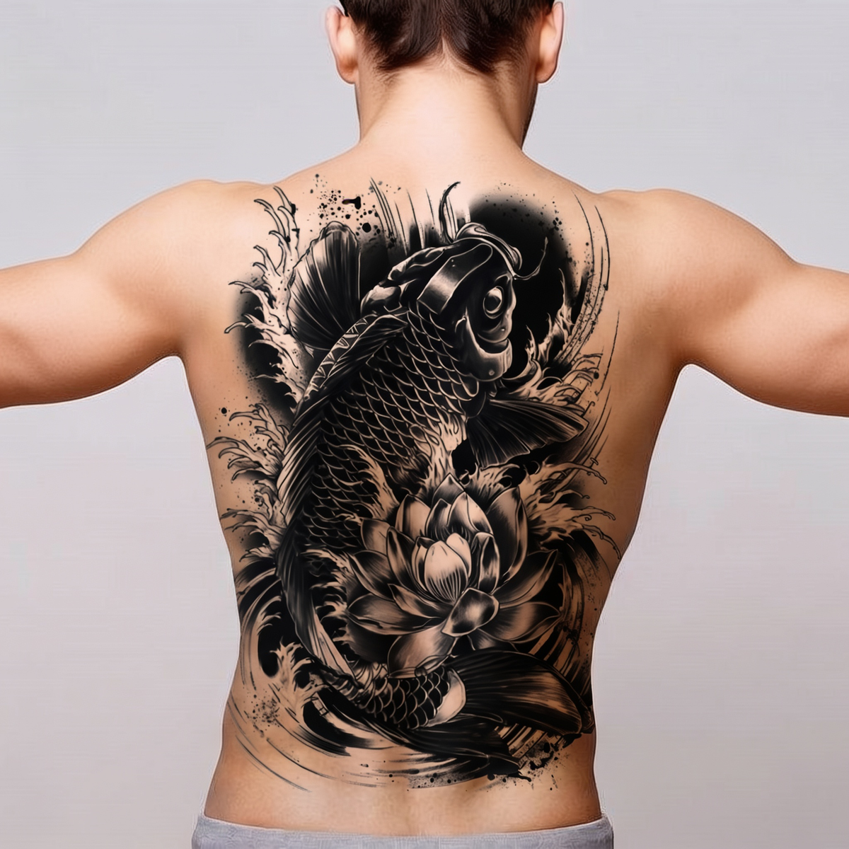 Japanese Koi Fish Back Tattoo