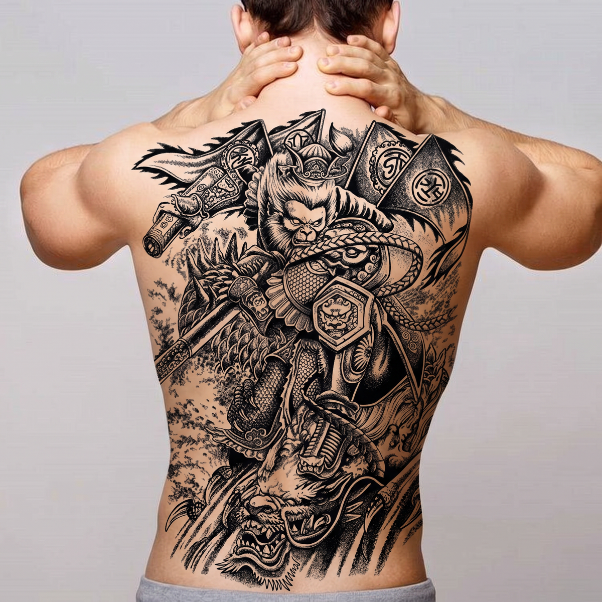 Warrior Waterproof Back Tattoo