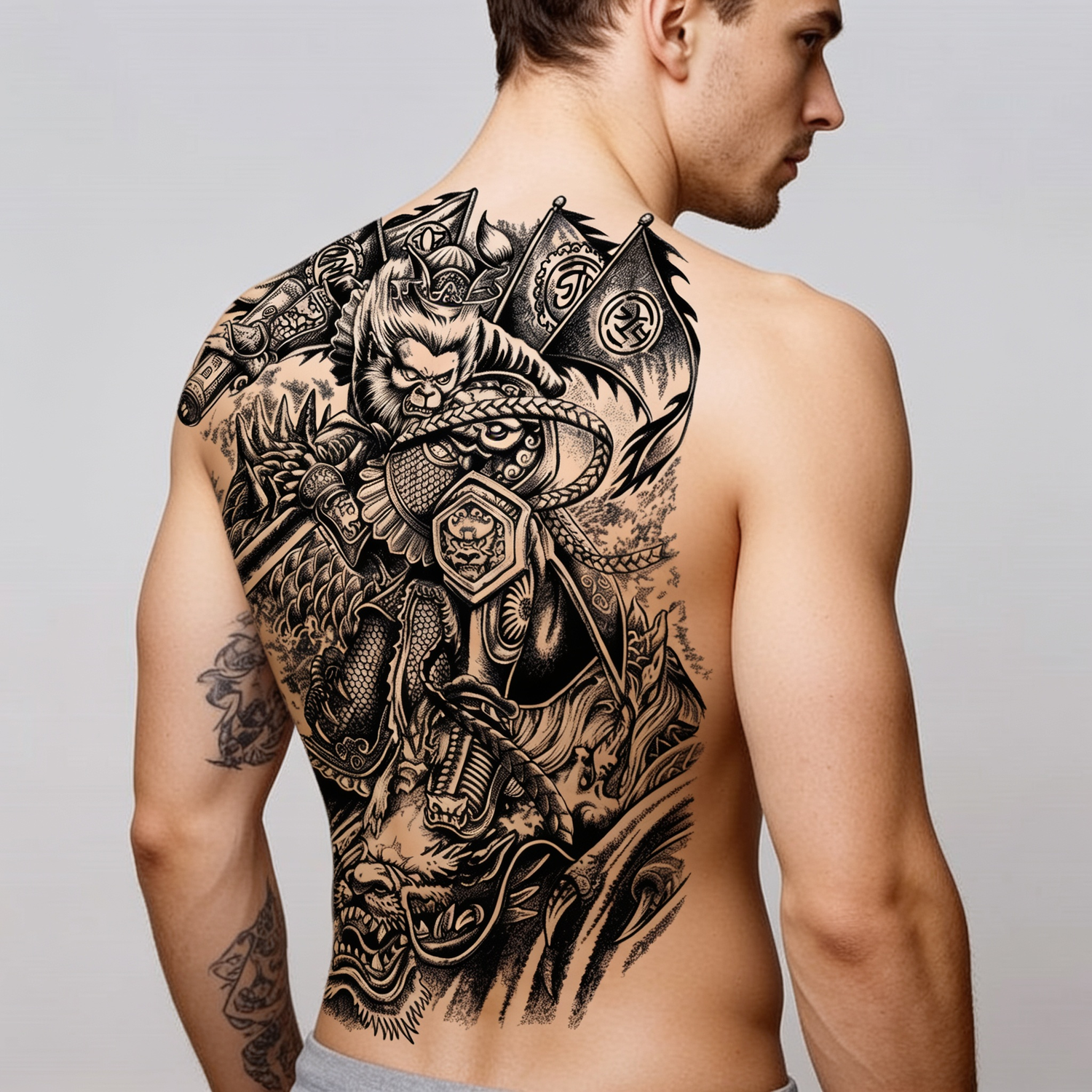 Warrior Waterproof Back Tattoo