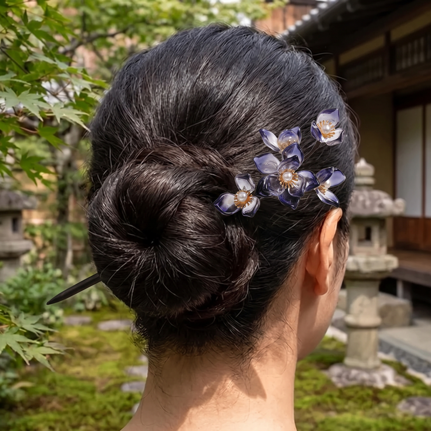 Purple Floral Kanzashi Hairpin