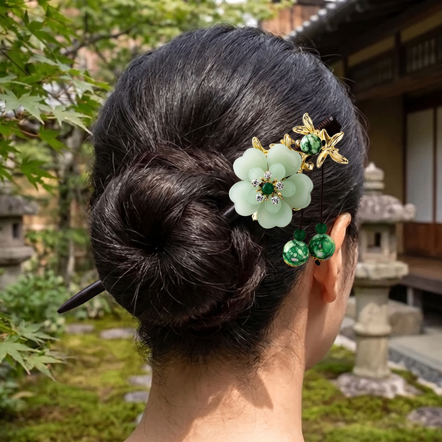 Japanese Floral Hairpin with Beads