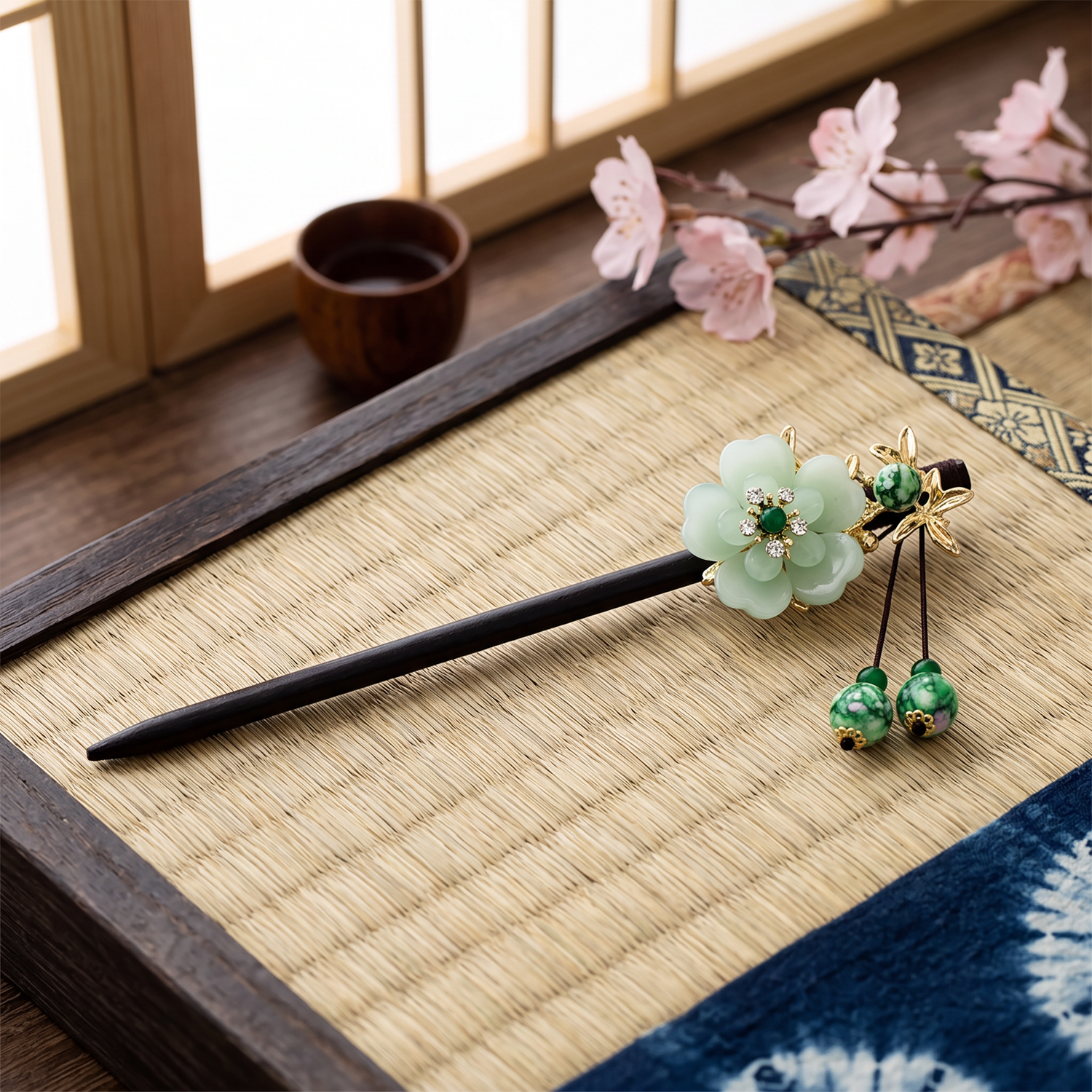Japanese Floral Hairpin with Beads