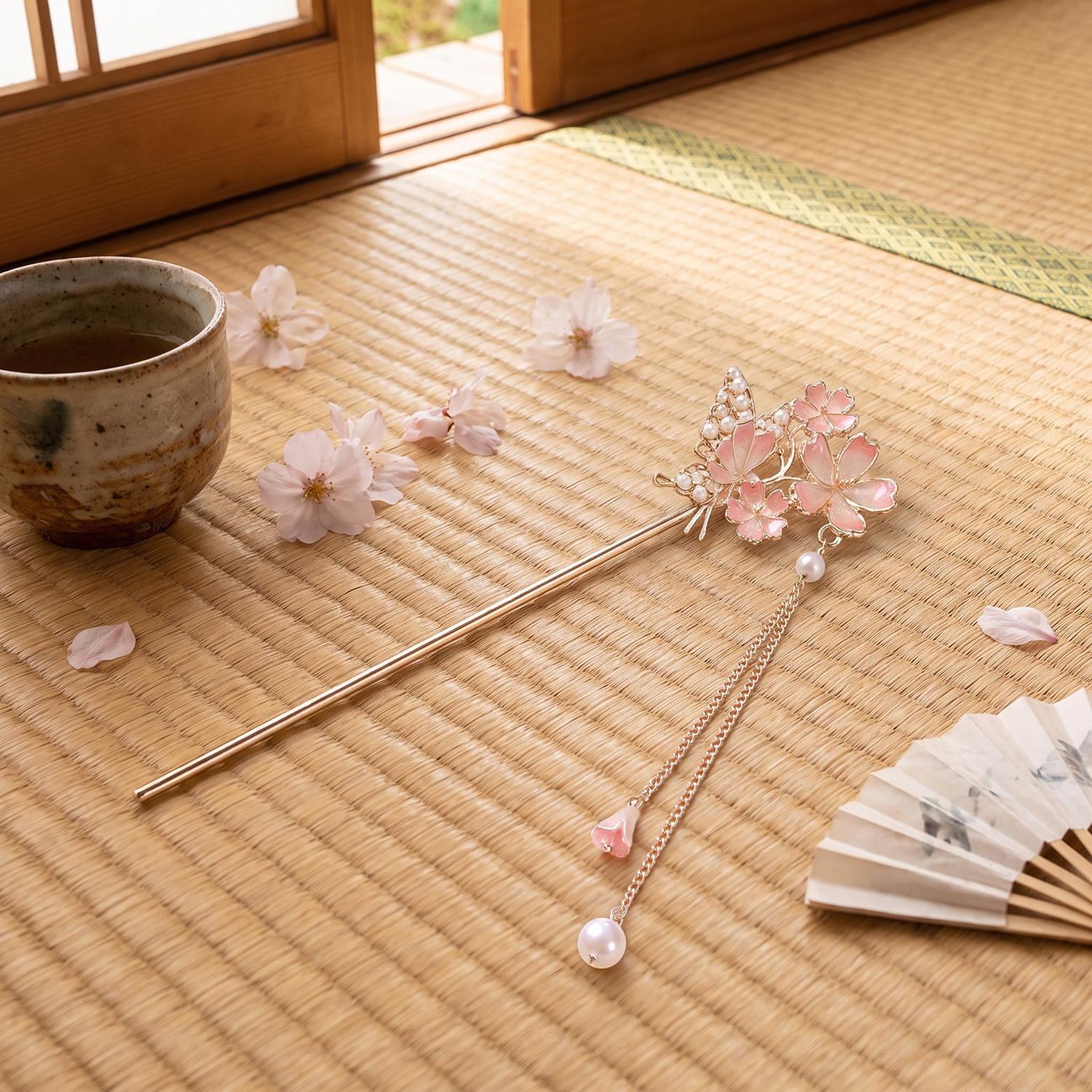 Pink Sakura Kanzashi Hairpin