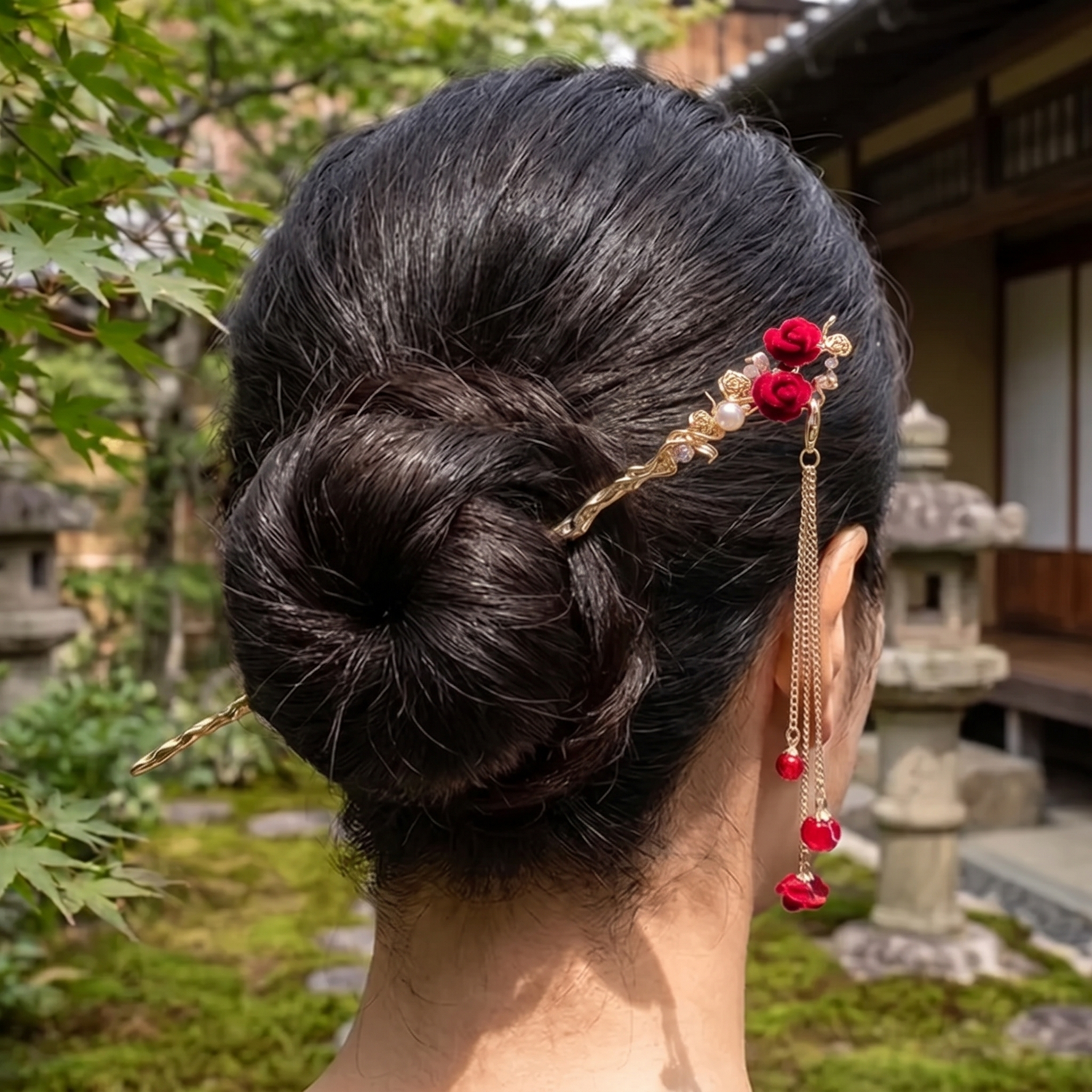 Red Rose Kanzashi Hairpin